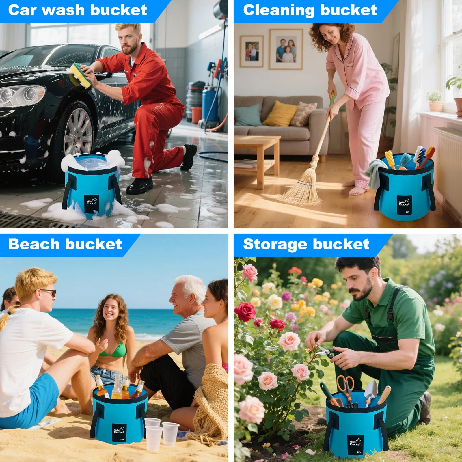 5 Gallon Collapsible Bucket with Handle, Car Wash Bucket Foldable Water Storage Container for Camping Fishing Beach Gardening product photo, view 8 of 15