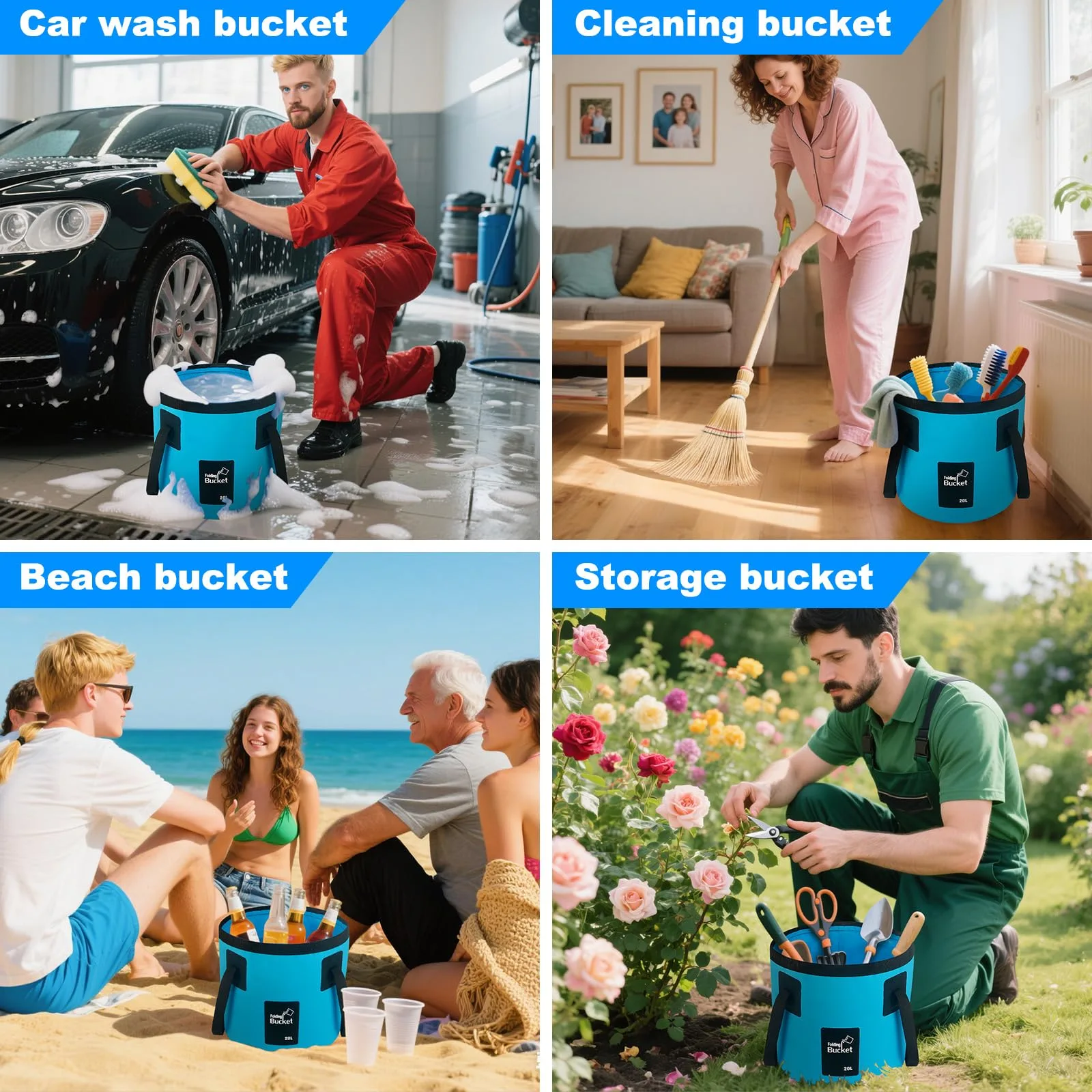 5 Gallon Collapsible Bucket with Handle, Car Wash Bucket Foldable Water Storage Container for Camping Fishing Beach Gardening product photo, view 15 of 15