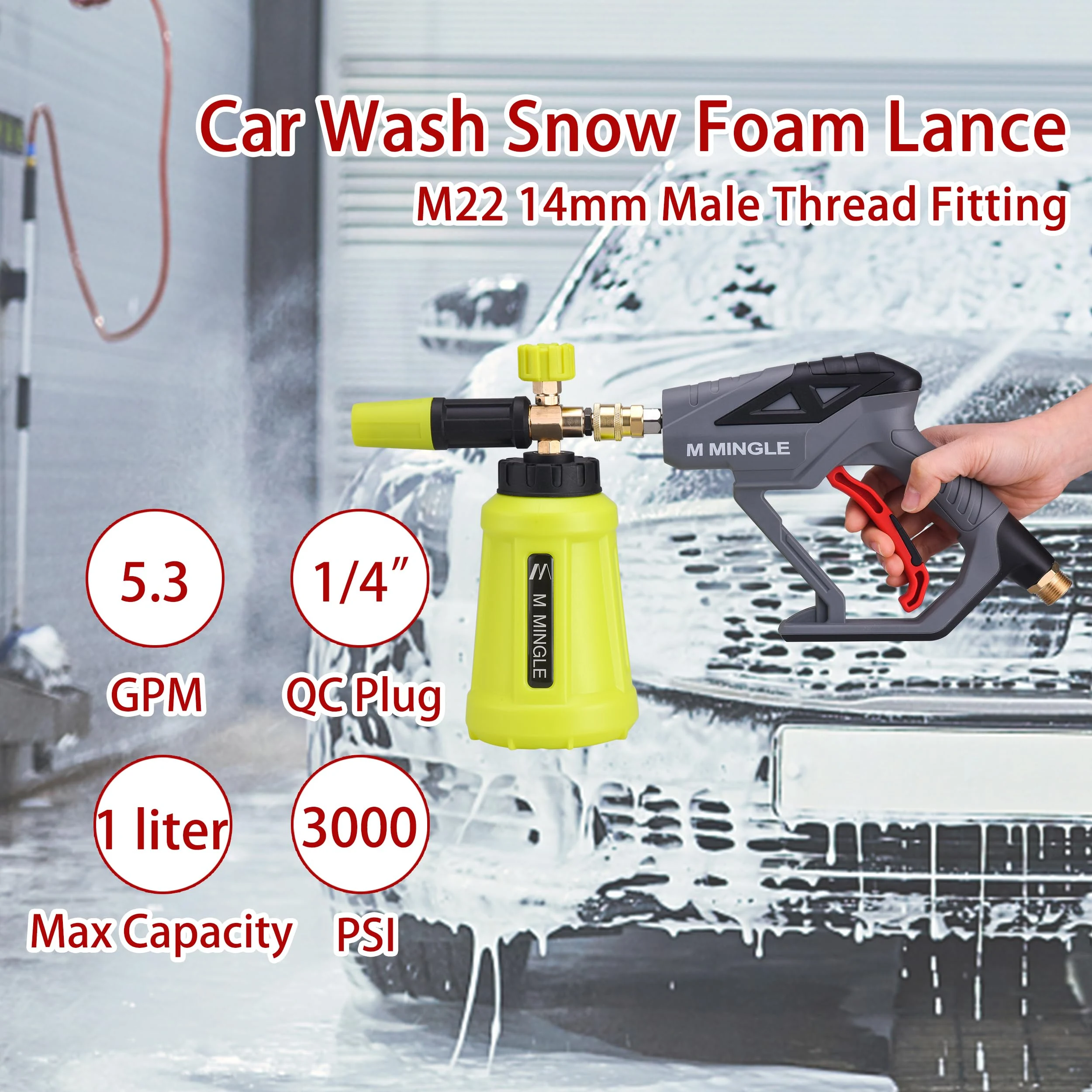 M MINGLE High Pressure Washer Gun Snow Foam Lance, 4000 PSI, 1 Liter product photo, view 7 of 7