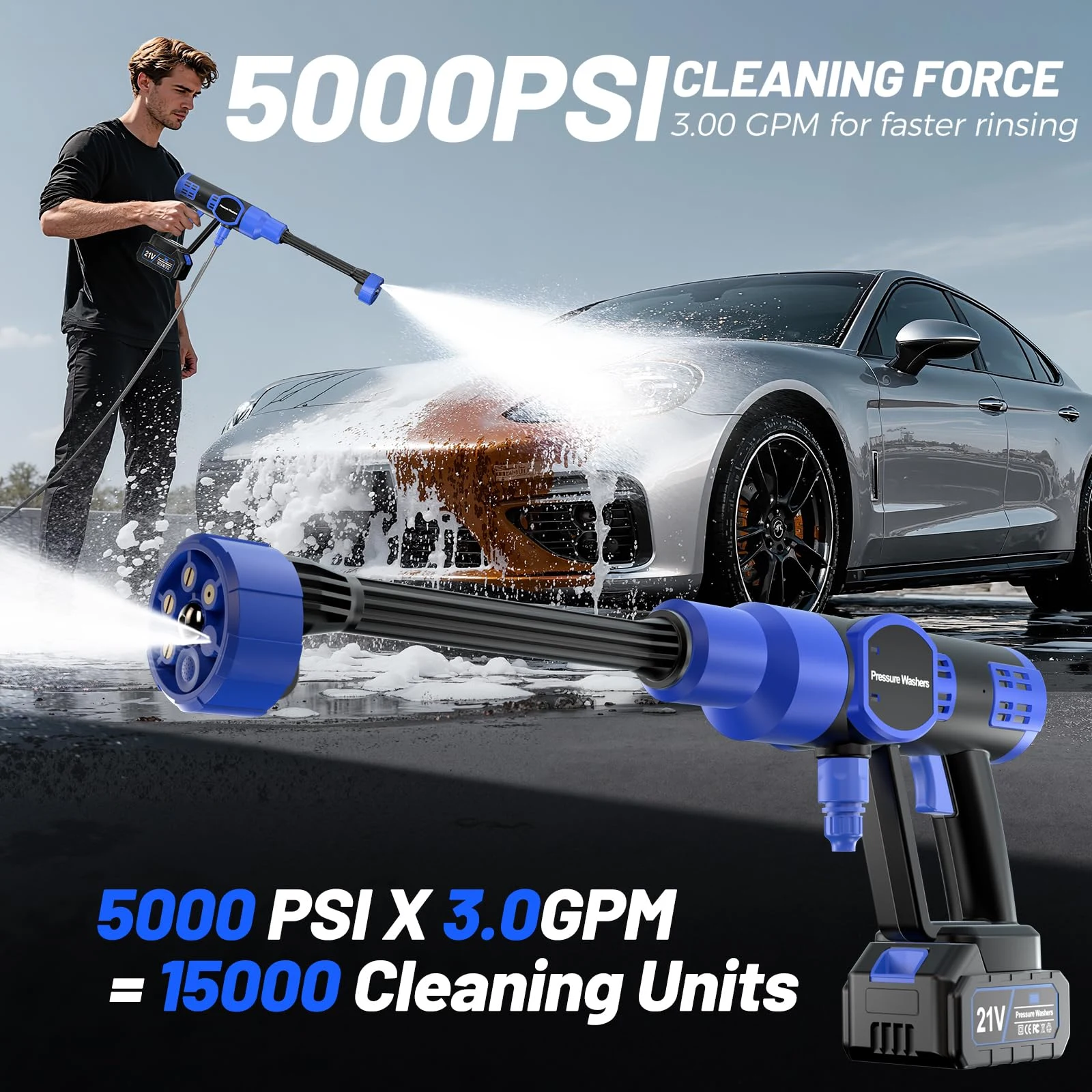 Geruicee 5000 PSI Cordless Pressure Washer with 4.0Ah Battery product photo, view 3 of 7