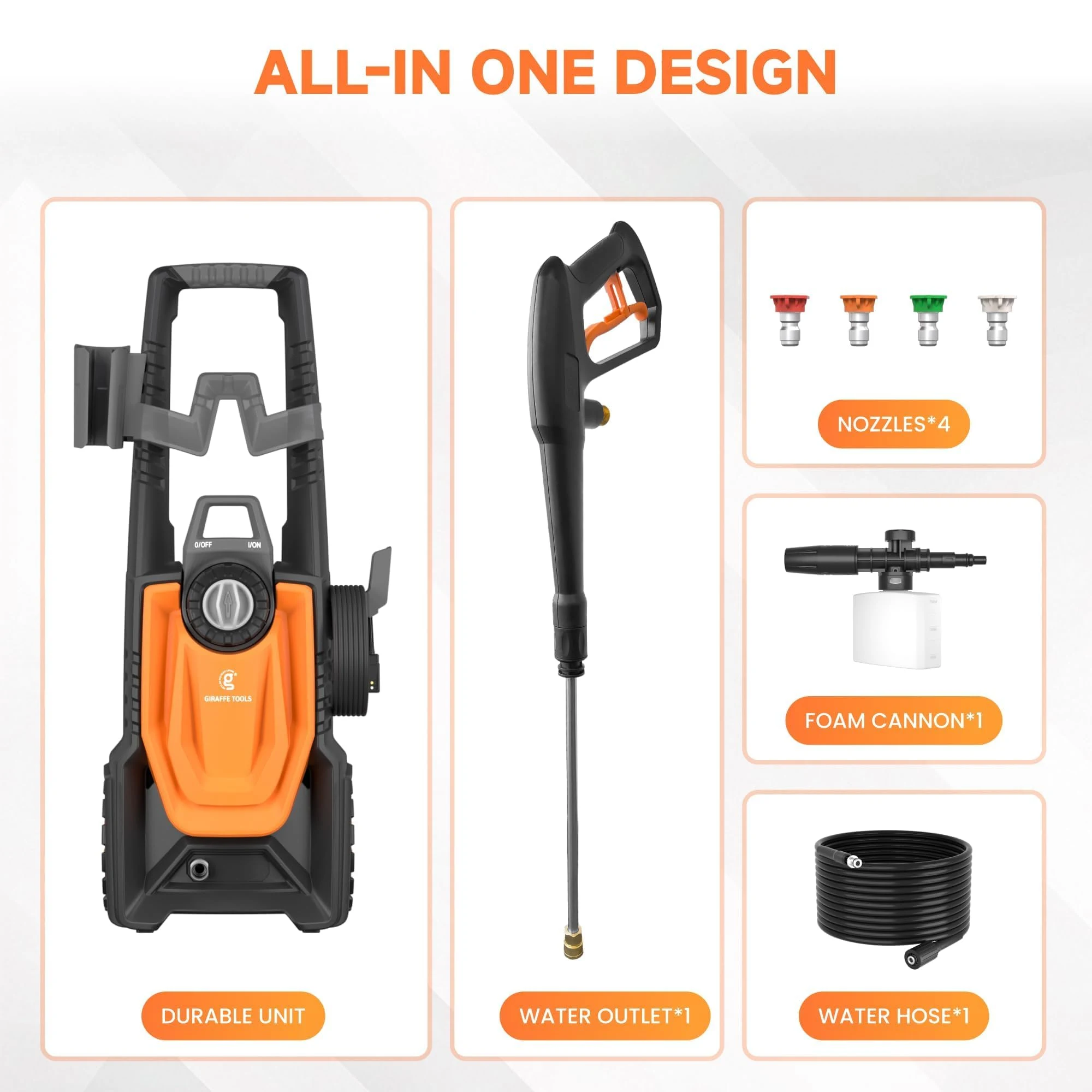 Giraffe Tools Electric Pressure Washer, 2400 PSI 2.3 GPM with 20FT Hose product photo, view 10 of 10