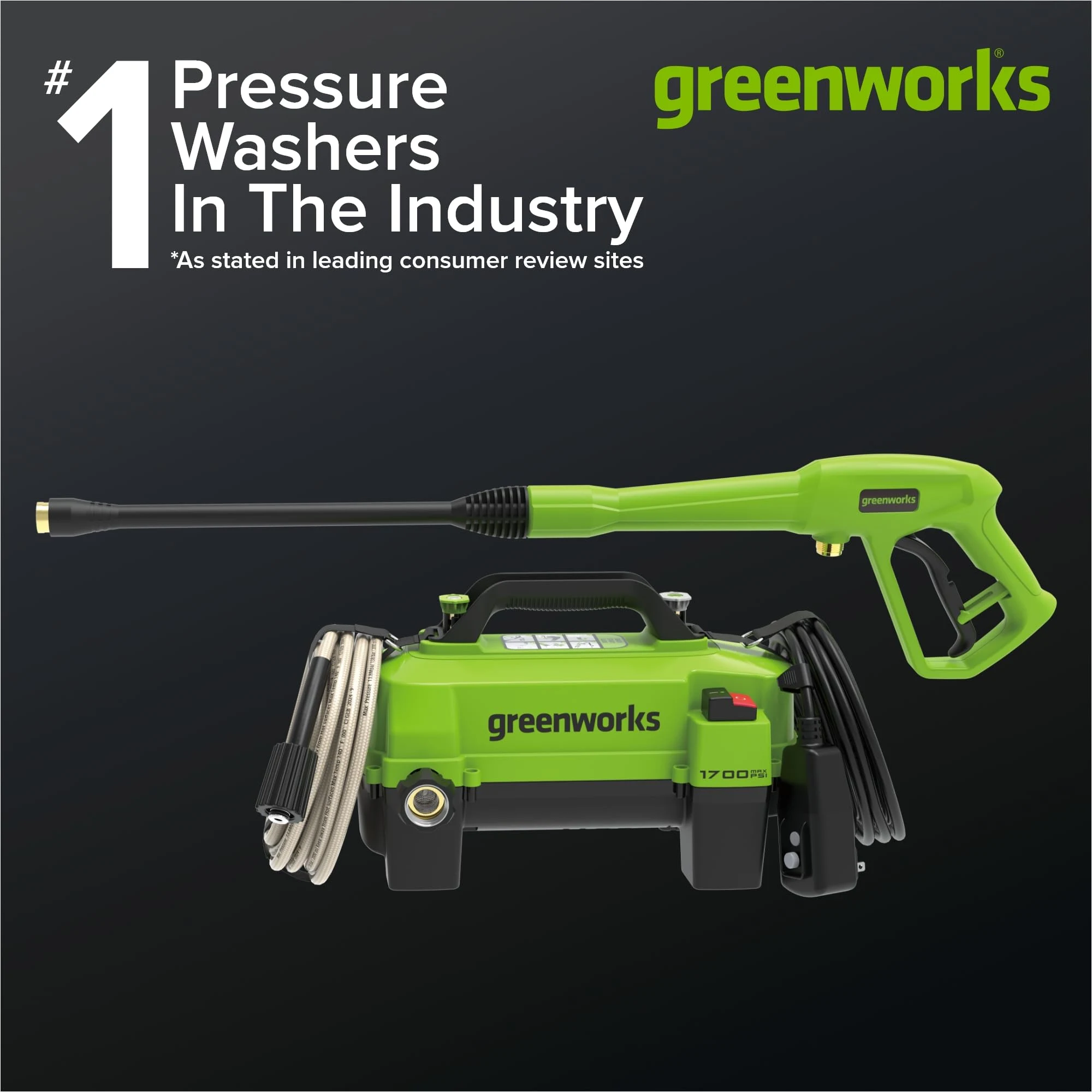 Greenworks 1700 PSI (1.2 GPM) Electric Pressure Washer product photo, view 3 of 7