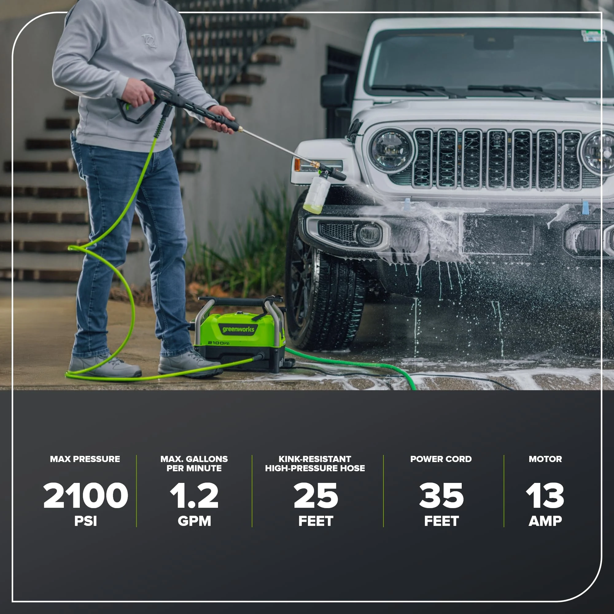 Greenworks 2100 PSI (1.2 GPM) Electric Pressure Washer product photo, view 5 of 7