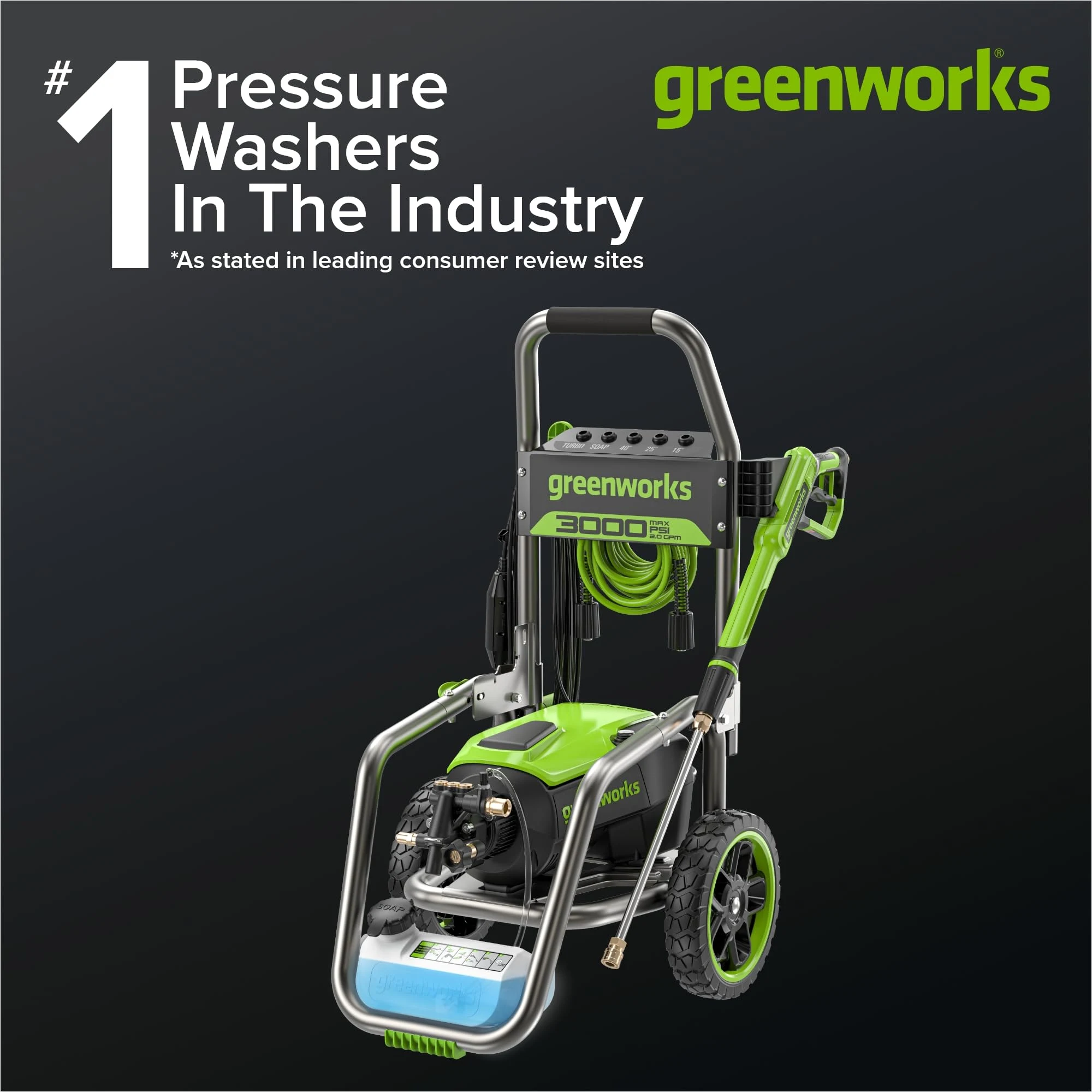 Greenworks 3000 PSI (2.0 GPM Max) Brushless Electric Pressure Washer product photo, view 3 of 7