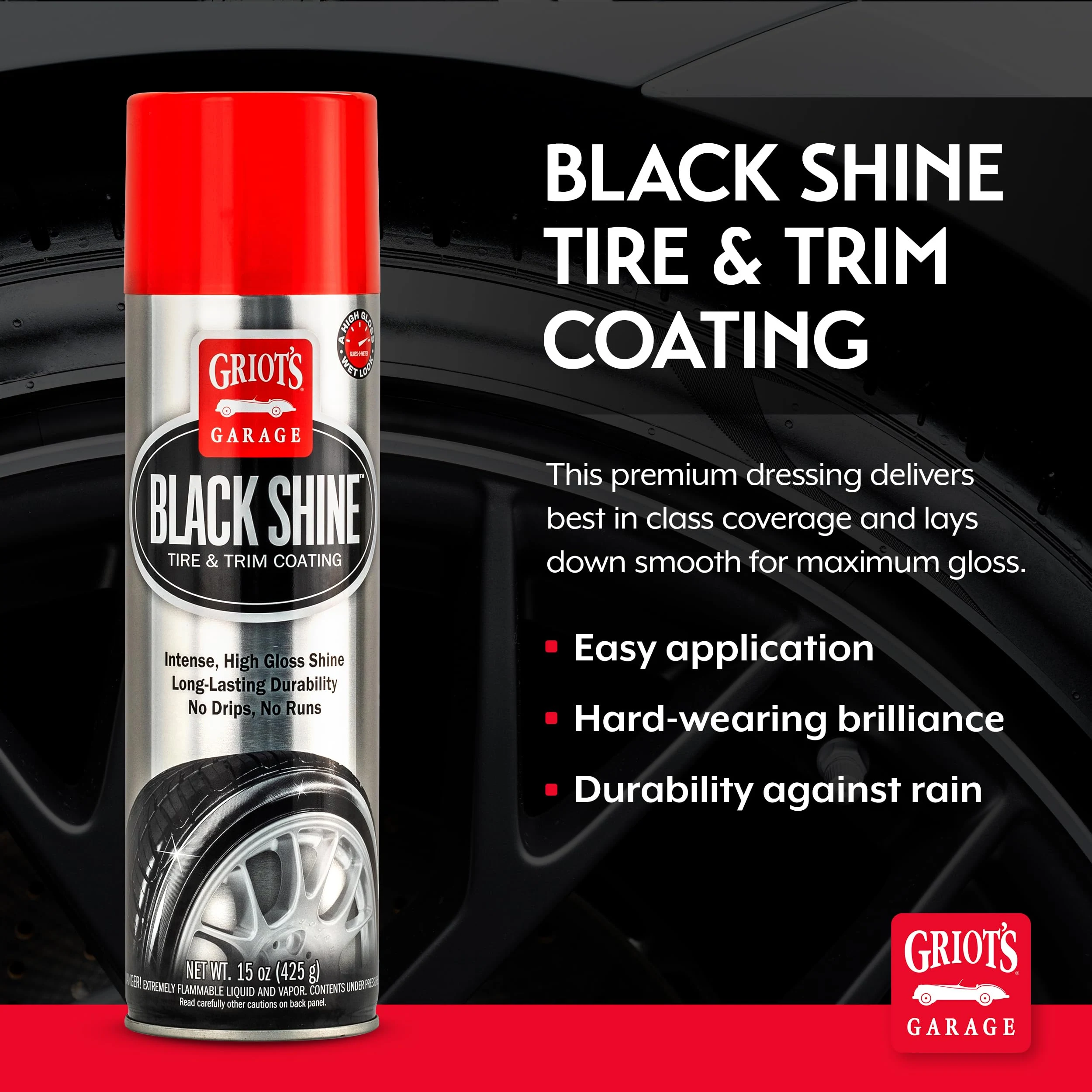 Griot's Garage Black Shine Tire and Trim Coating, Water-Resistant Dressing, Provides a High-Gloss Finish, Rain, and UV Protec product photo, view 3 of 7