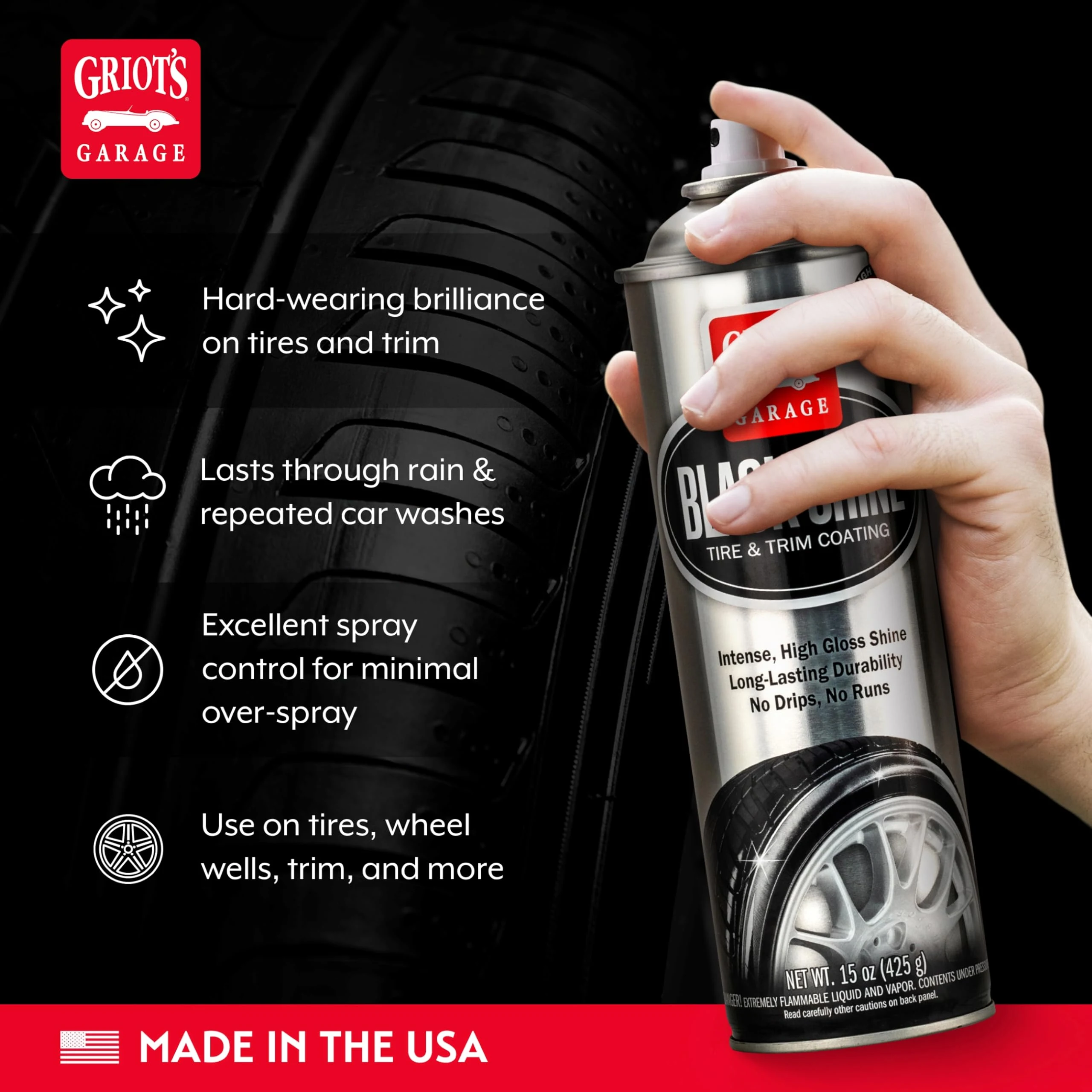 Griot's Garage Black Shine Tire and Trim Coating, Water-Resistant Dressing, Provides a High-Gloss Finish, Rain, and UV Protec product photo, view 4 of 7