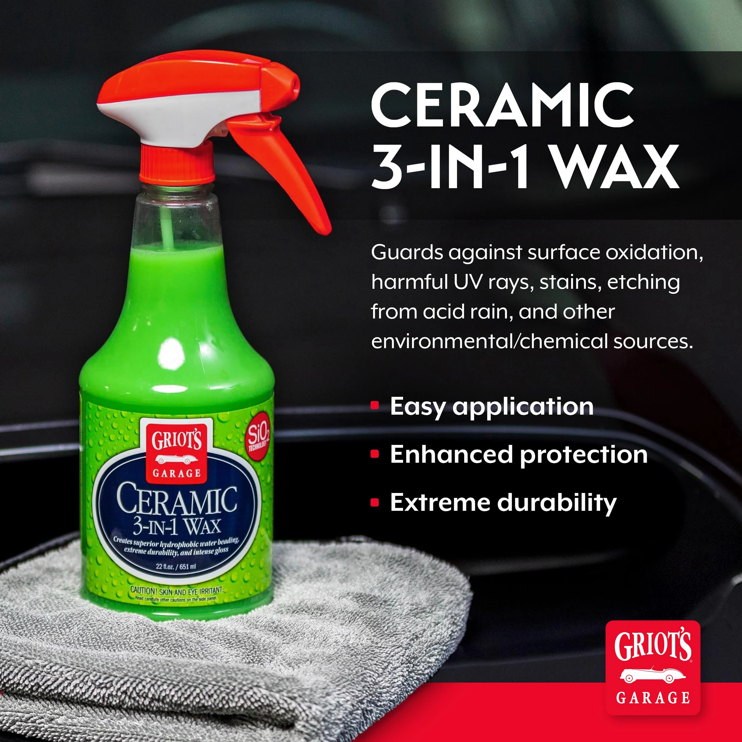 Griot’s Garage Ceramic 3-in-1 Wax, SiO2 Spray for Cars, Trucks, and RV’s, Provides Protection and Water Beading on Paint, Whe product photo, view 3 of 7