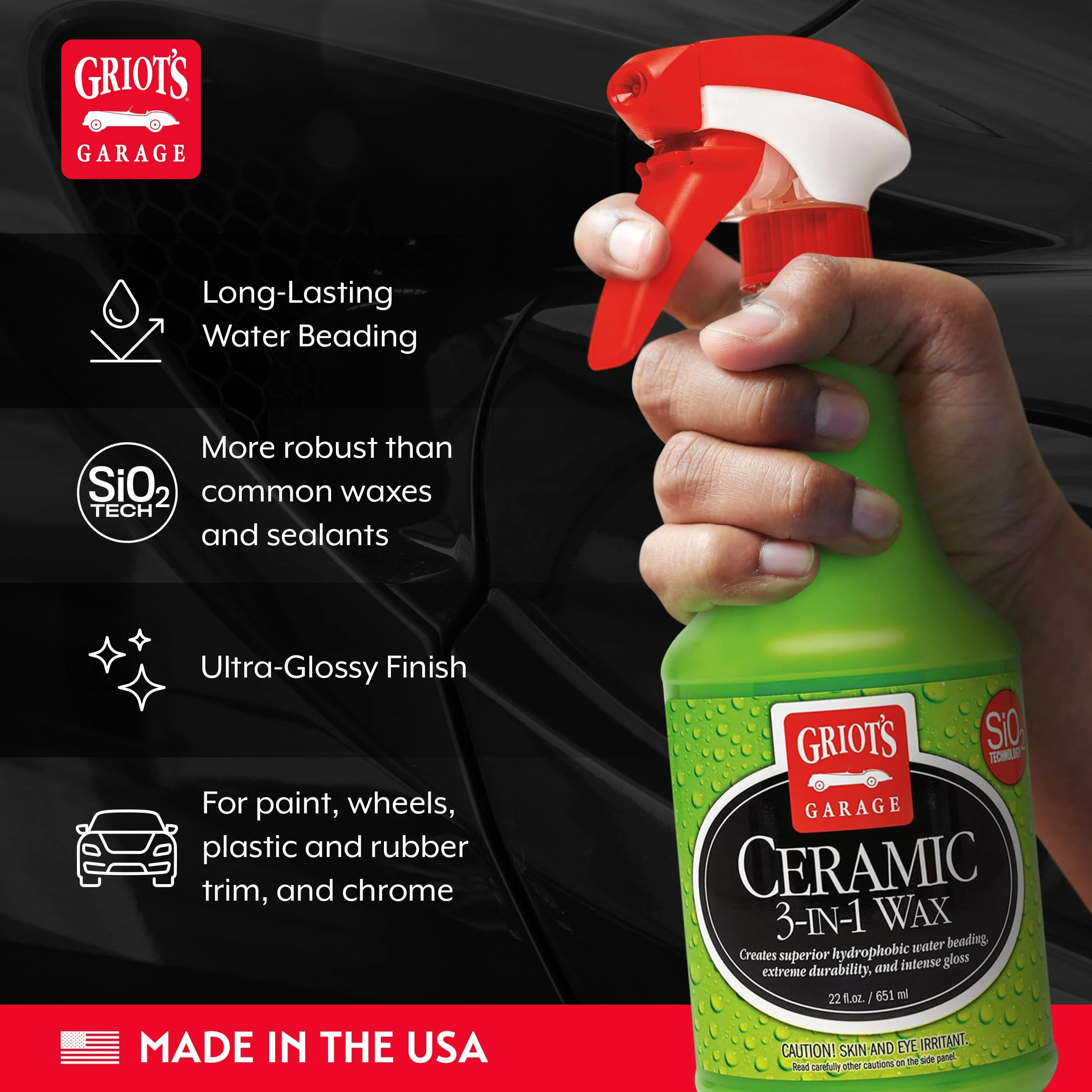 Griot’s Garage Ceramic 3-in-1 Wax, SiO2 Spray for Cars, Trucks, and RV’s, Provides Protection and Water Beading on Paint, Whe product photo, view 4 of 7