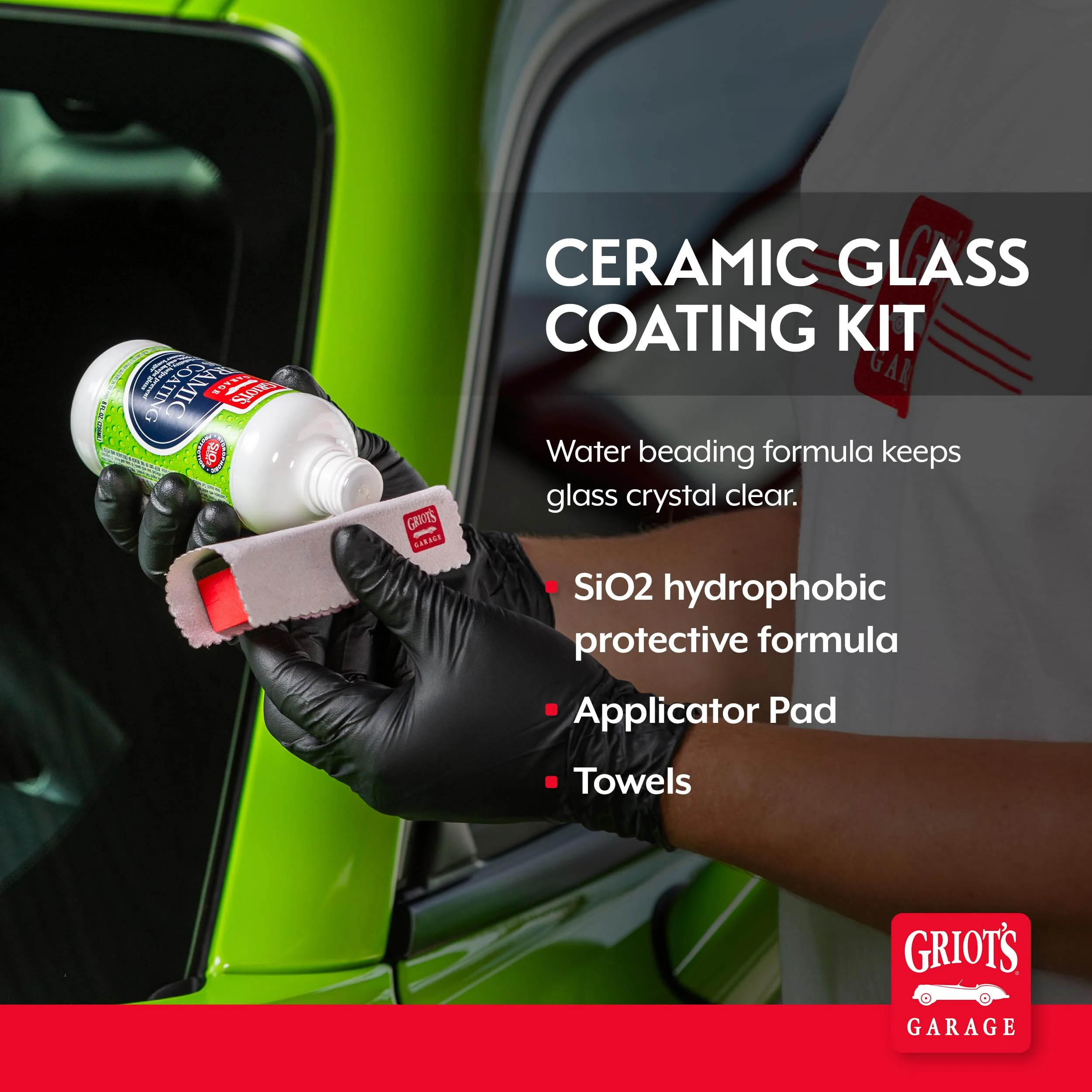 Griot's Garage Ceramic Glass Coating Kit for Cars, SiO2 Hydrophobic Sealant for Windshields and Auto Detailing, Includes Appl product photo, view 3 of 7