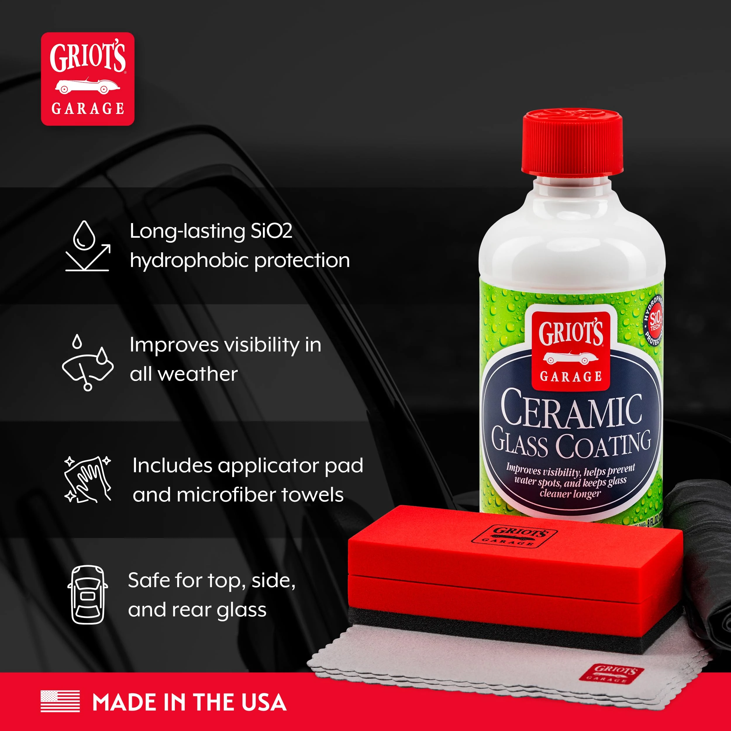 Griot's Garage Ceramic Glass Coating Kit for Cars, SiO2 Hydrophobic Sealant for Windshields and Auto Detailing, Includes Appl product photo, view 4 of 7