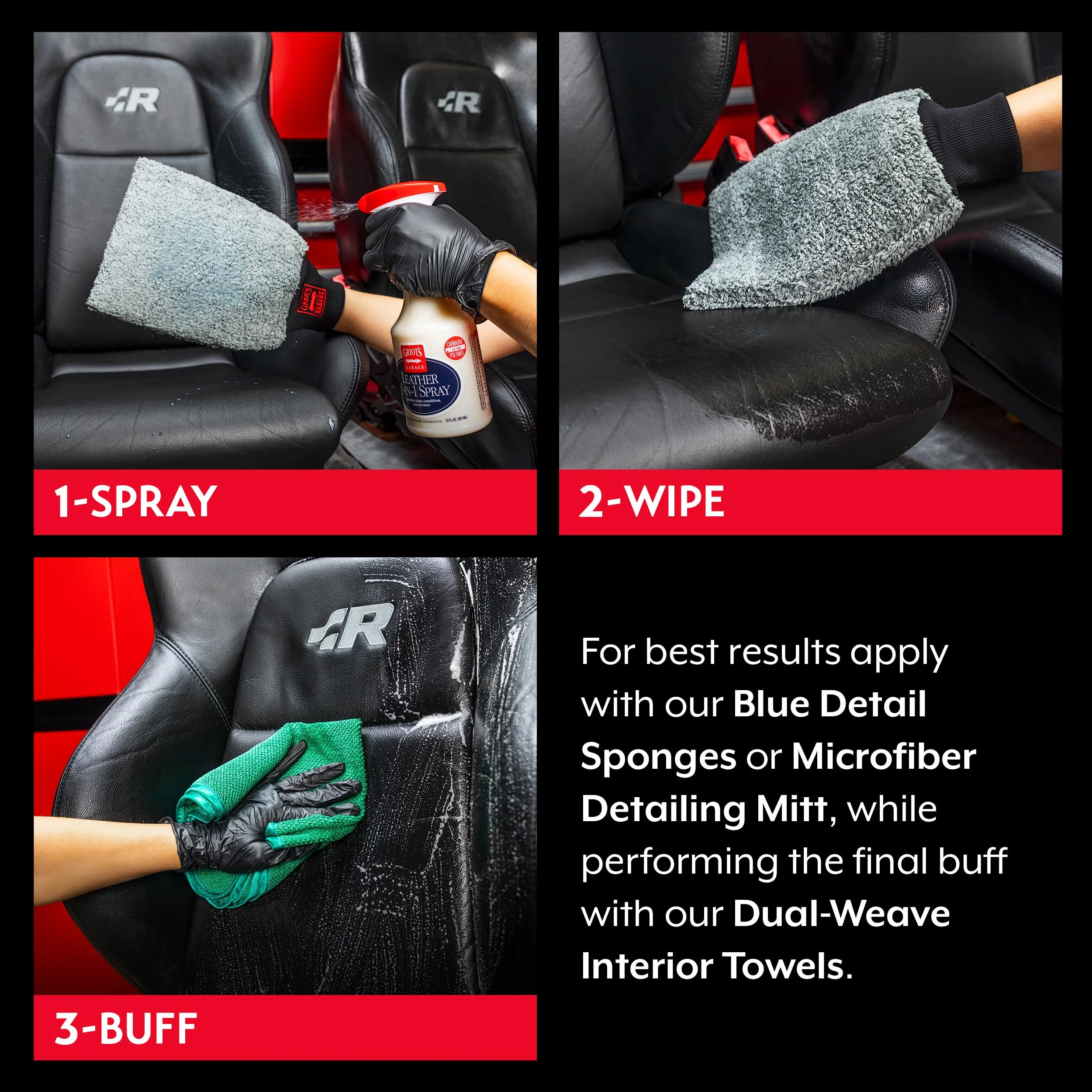 Griot's Garage Leather 3-in-1 Spray, Cleaner and Conditioner for Leather and Vinyl, Car Seats and Vehicle Interior, Truck, RV product photo, view 5 of 7