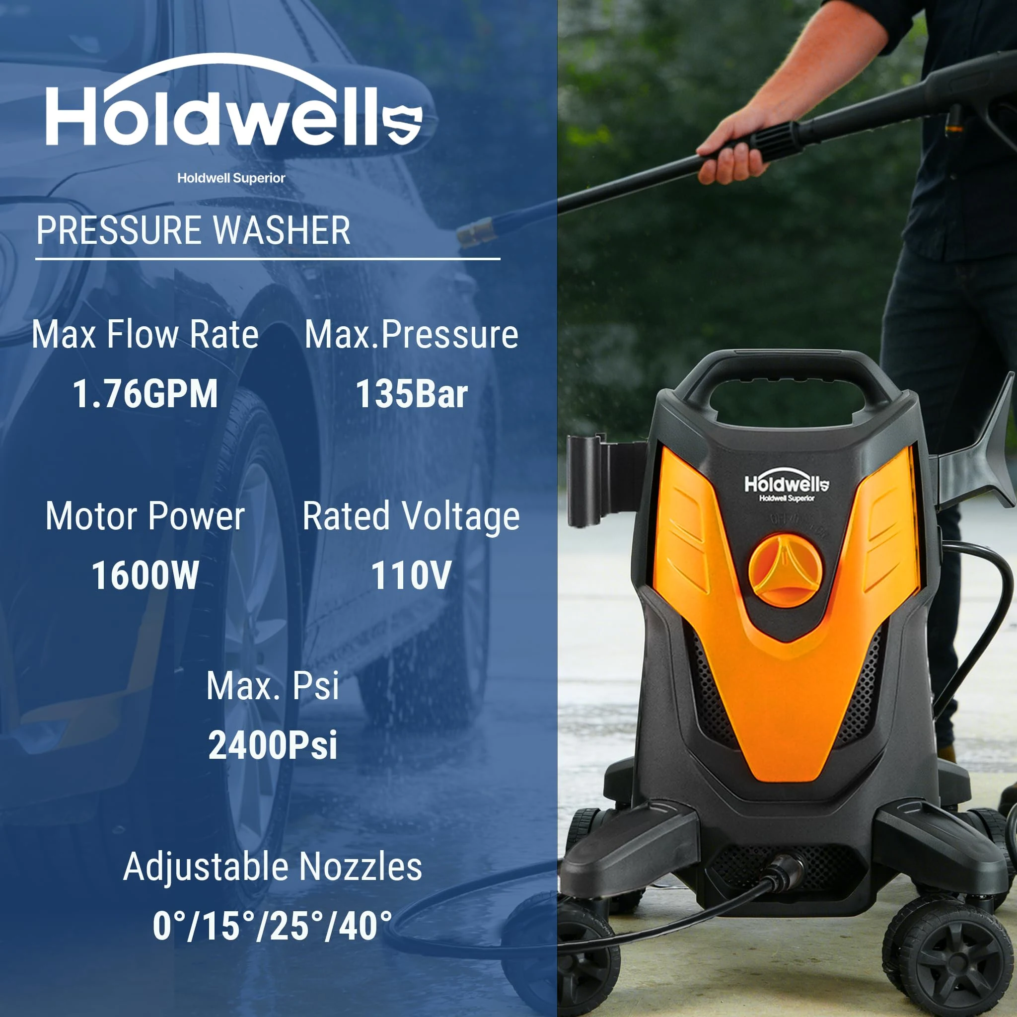 HoldwellS 2026 New P*ressure Washer 2400 MAX PSI, w/Anti-Tipping Tech product photo, view 3 of 7