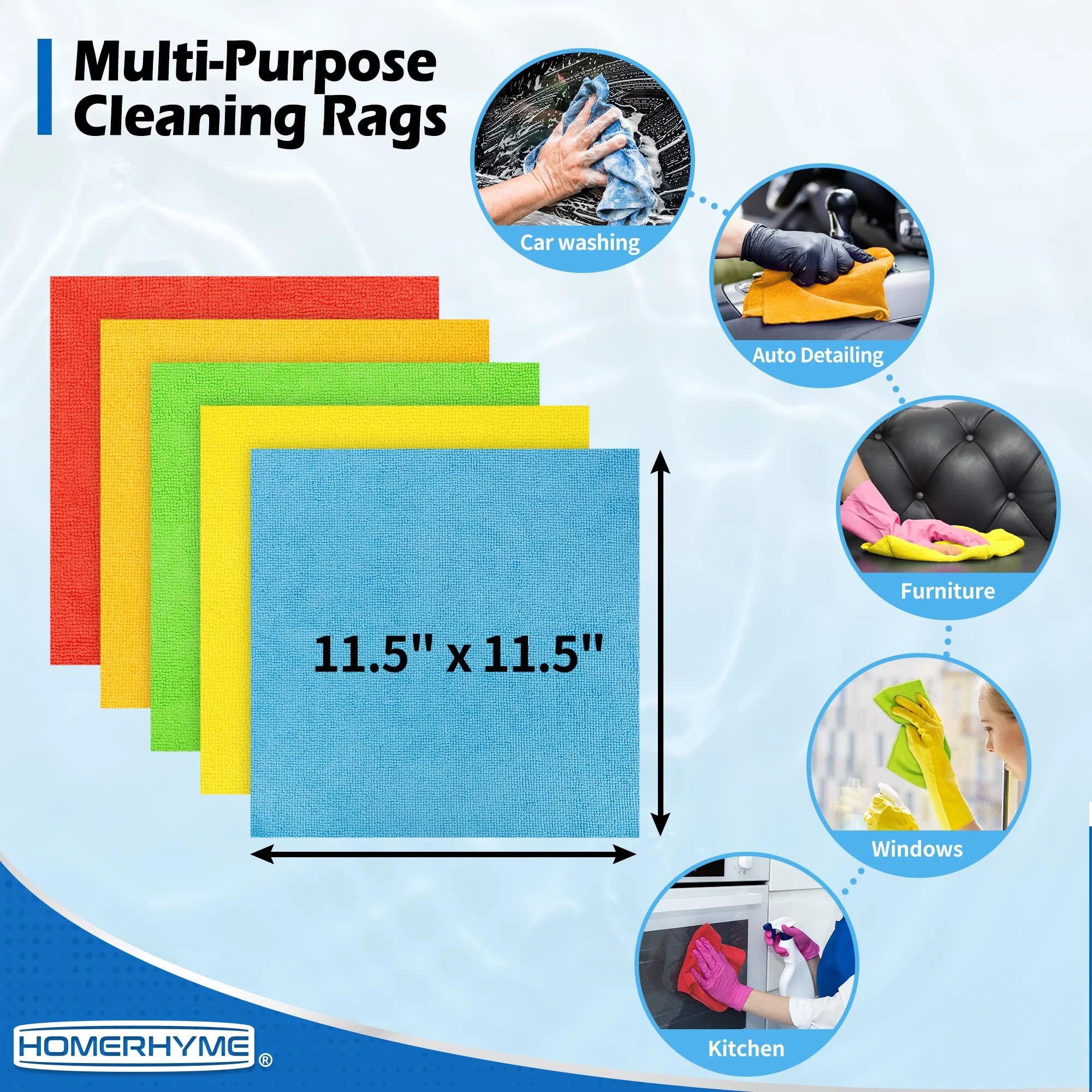 HOMERHYME Microfiber Cleaning Cloth, 100 Pack Cleaning Rags Microfiber Towel Bulk Absorbent Lint-Free Wash Cloths, All-Purpos product photo, view 6 of 6