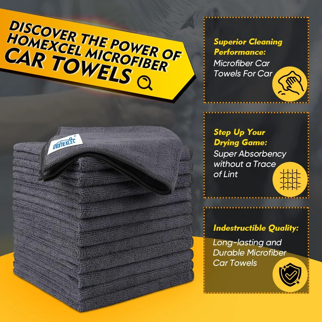 HOMEXCEL Microfiber Cleaning Cloth 12 Pack, 12.5 x 12.5 inch Microfiber Towels for Cars, Ultra Absorbent Washing Cloth, Lint product photo, view 3 of 7