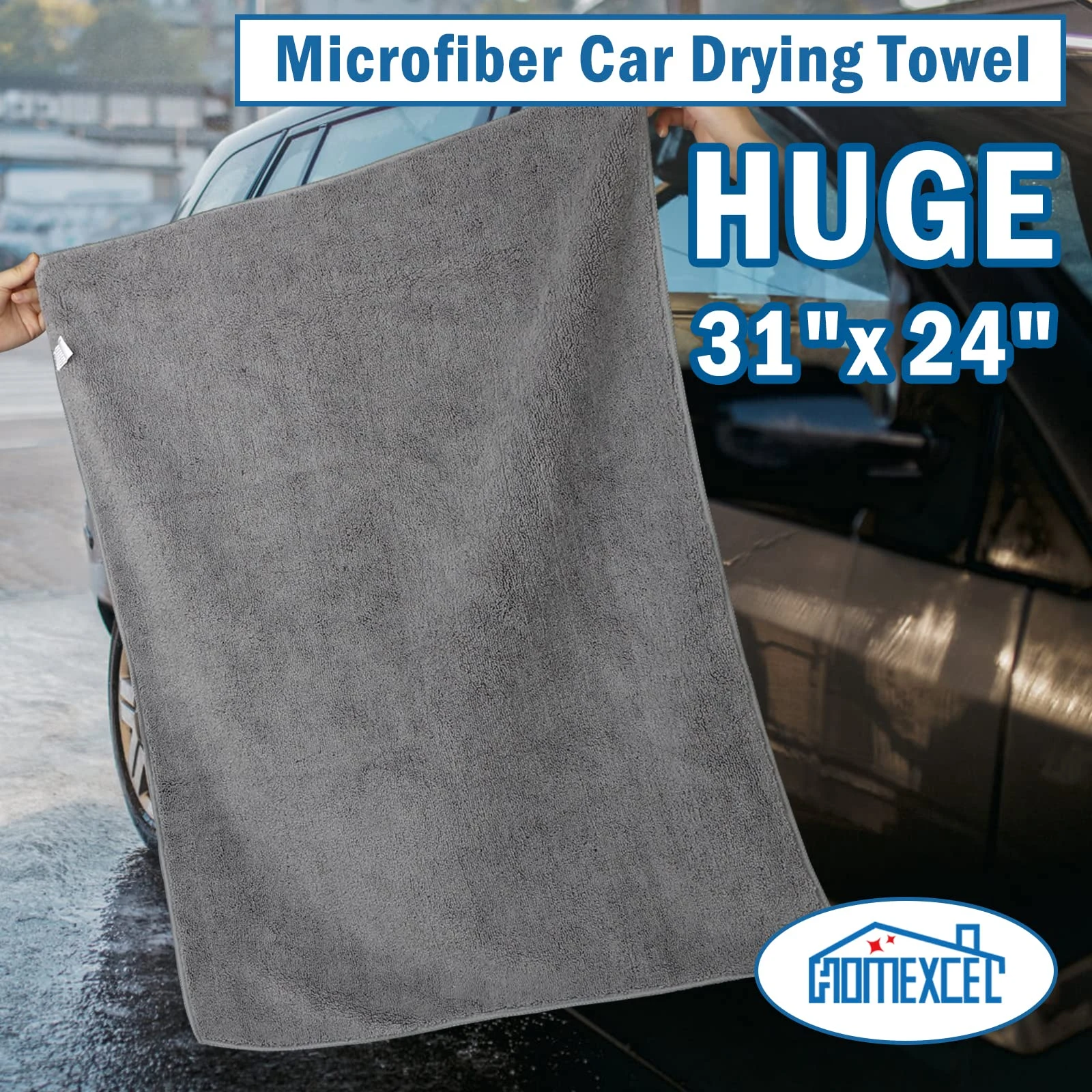 HOMEXCEL Professional Large Microfiber Car Drying Towels 2 Pack, Lint Free, Scratch Free, Highly Absorbent Drying Towel for C product photo, view 4 of 8