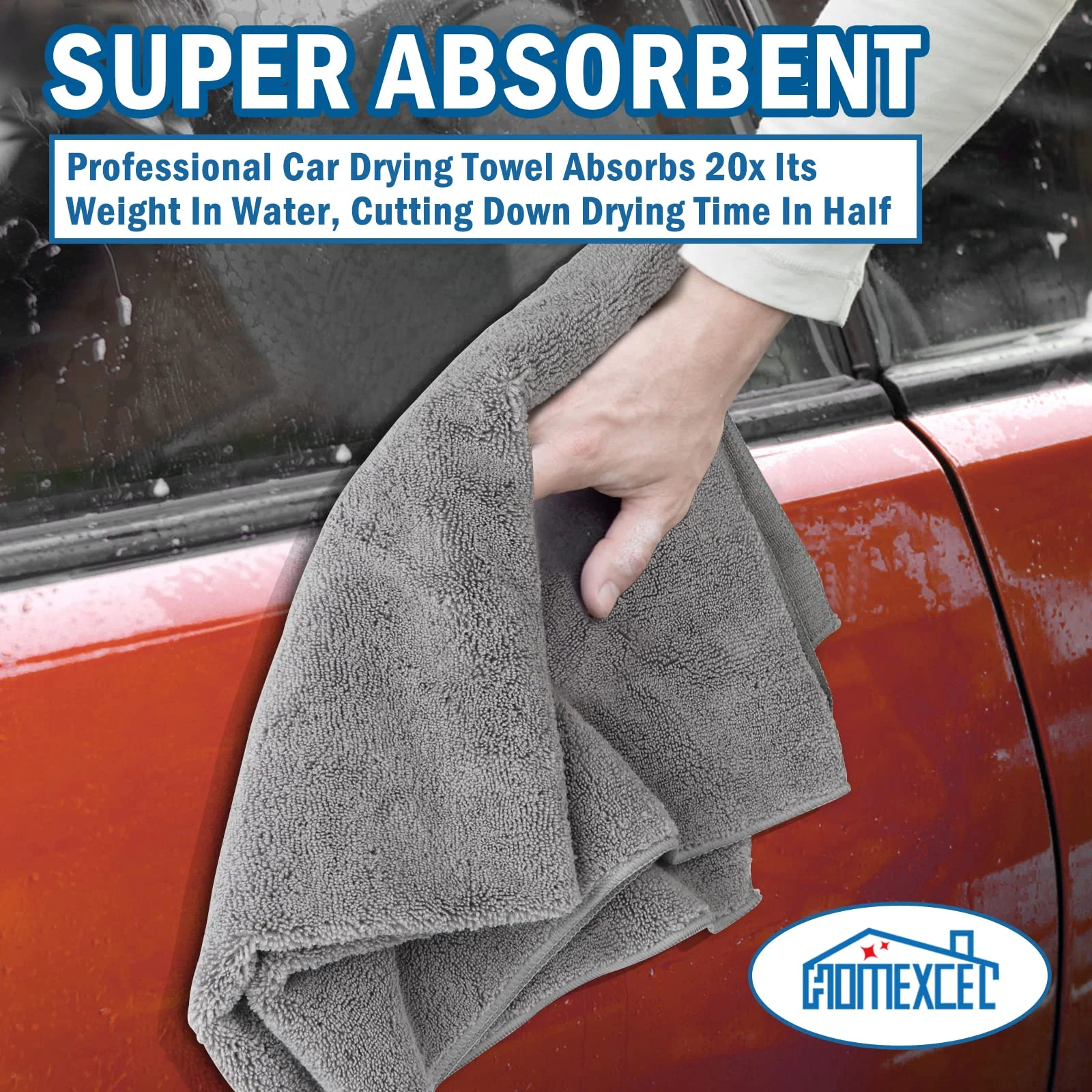 HOMEXCEL Professional Large Microfiber Car Drying Towels 2 Pack, Lint Free, Scratch Free, Highly Absorbent Drying Towel for C product photo, view 5 of 8