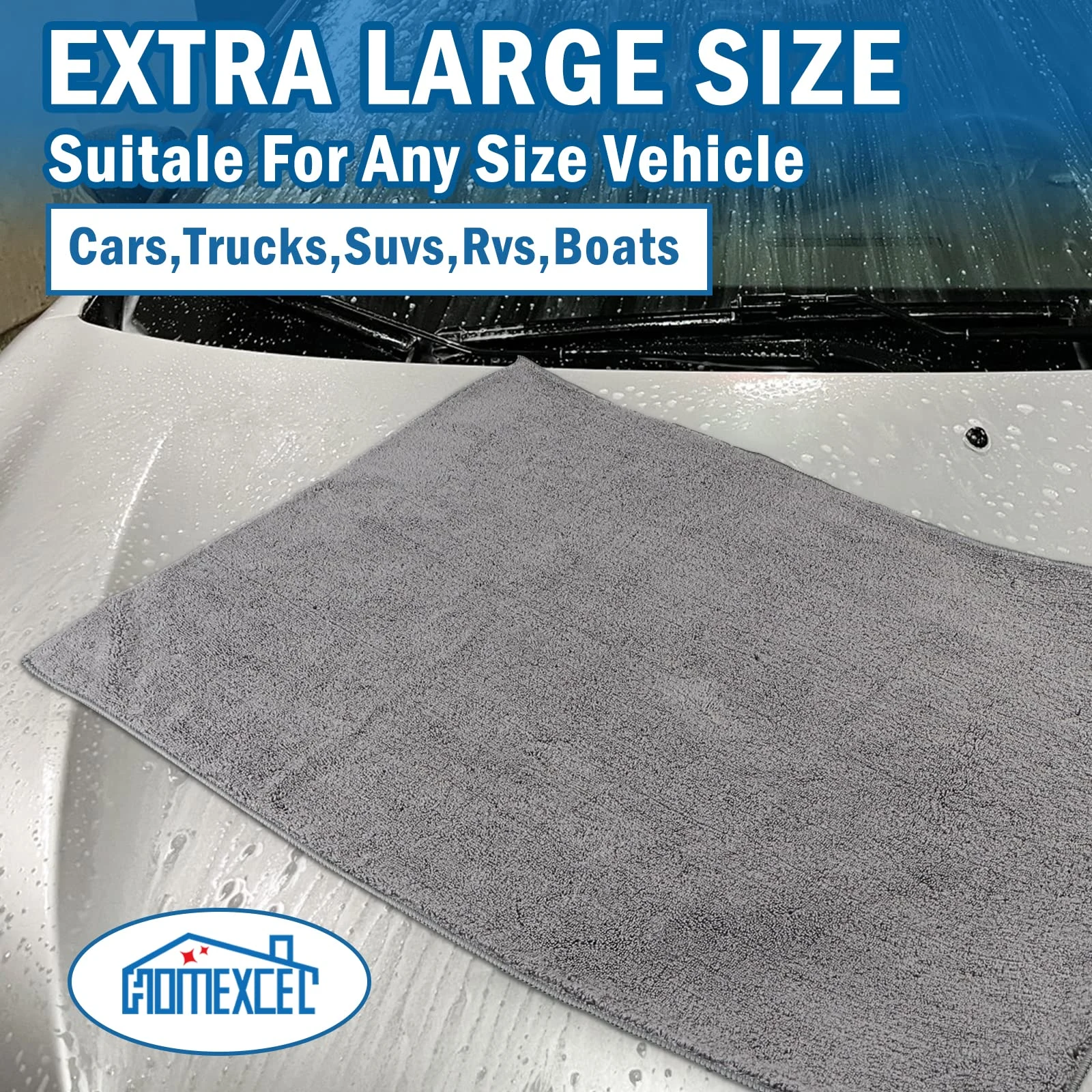 HOMEXCEL Professional Large Microfiber Car Drying Towels 2 Pack, Lint Free, Scratch Free, Highly Absorbent Drying Towel for C product photo, view 6 of 8