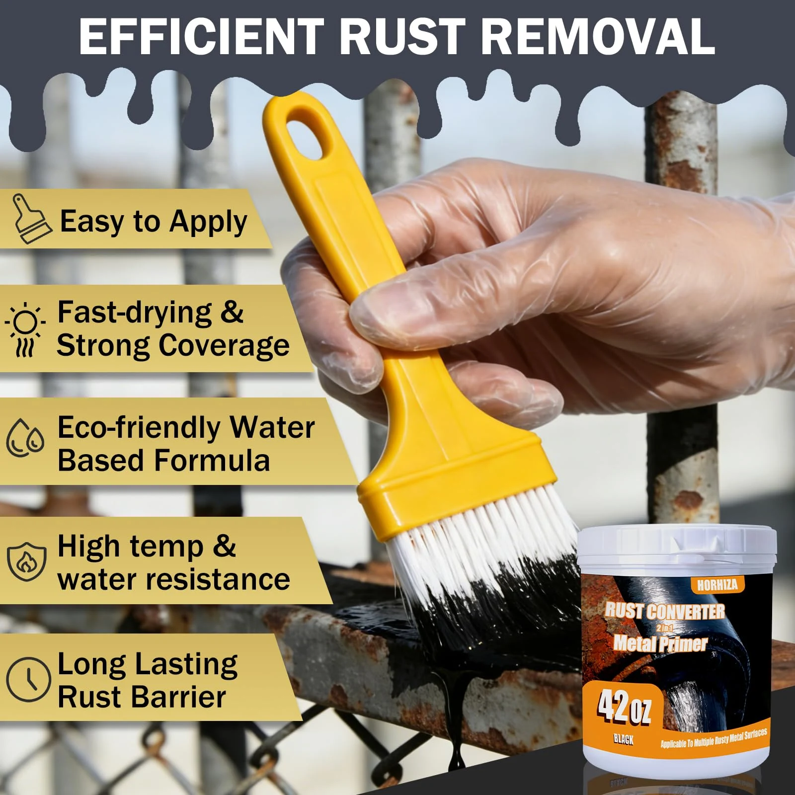 HORHIZA 2 in 1 Black Rust Converter & Metal Primer 42 Oz product photo, view 5 of 7