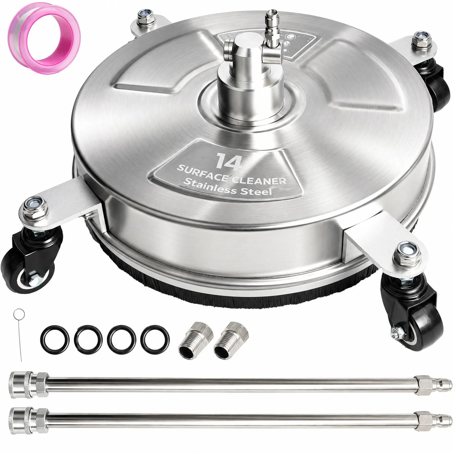 Hourleey 14" Pressure Washer Surface Cleaner, Stainless Steel Surface Cleaner with 4 Wheels for Concrete, Patio, Sidewalk, De product photo, view 2 of 7