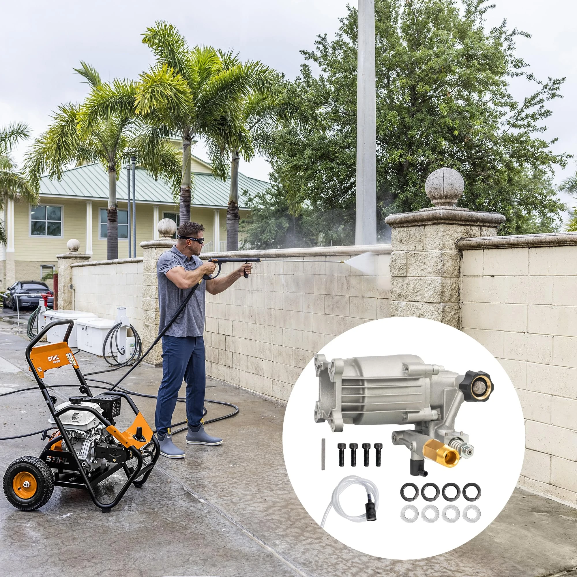 Hourleey 3/4" Shaft Horizontal Pressure Washer Pump, 3400PSI 2.5GPM, Replacement Pump for Power Washer, Power Washer Pump for product photo, view 5 of 7