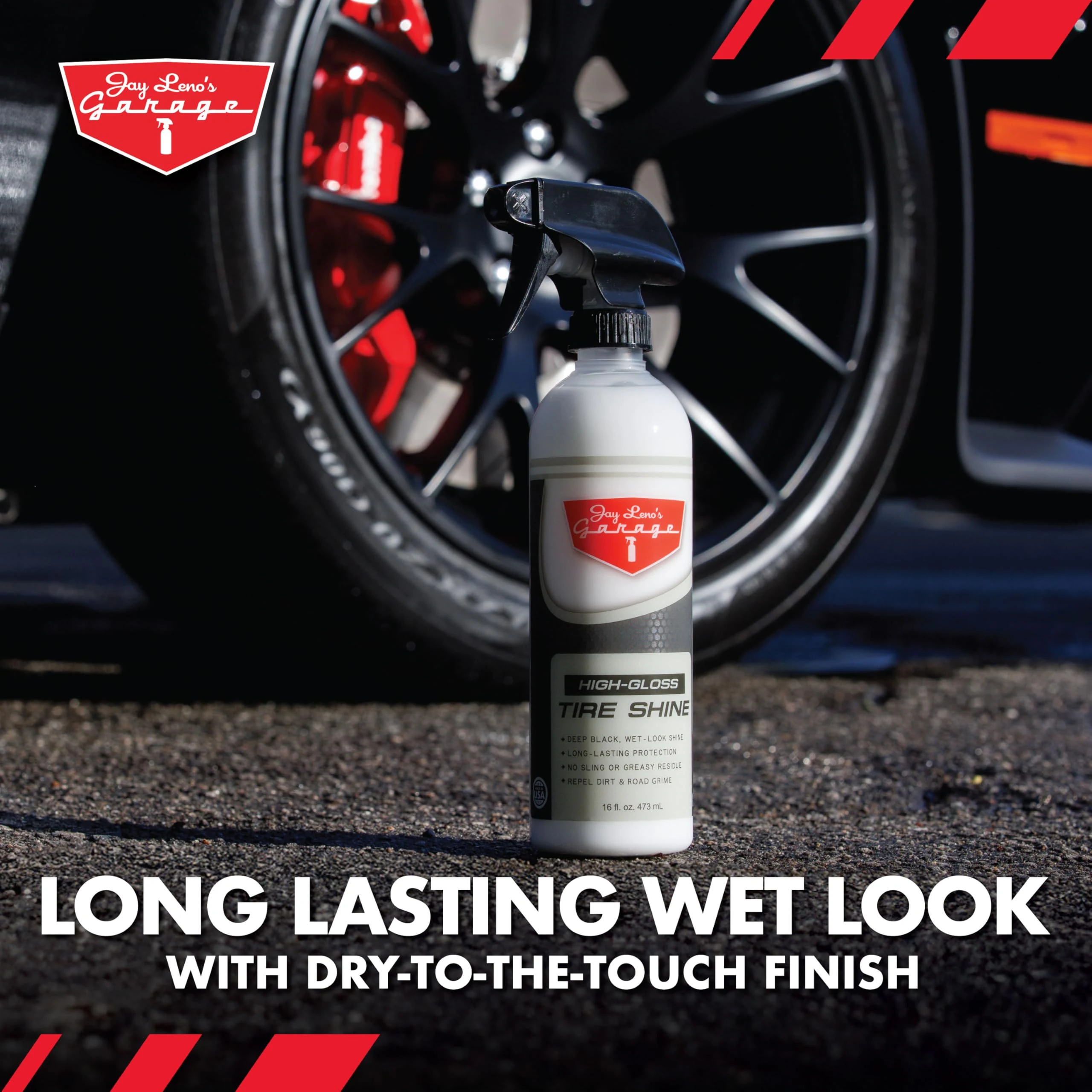 Jay Leno's Garage Tire Shine Delivers long-lasting High Gloss with a Deep Black Wet Look Glow. This Tire Dressing Spray and C product photo, view 2 of 7