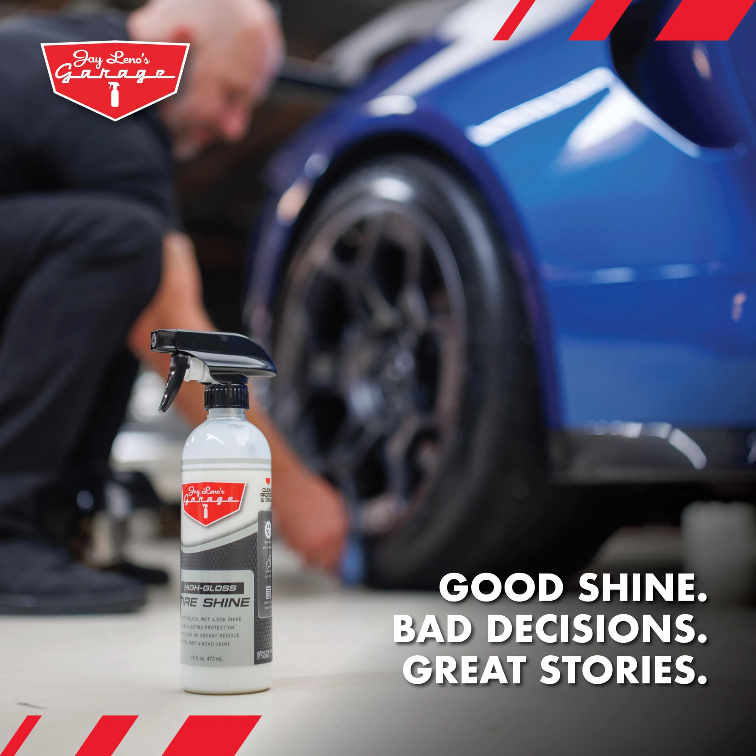 Jay Leno's Garage Tire Shine Delivers long-lasting High Gloss with a Deep Black Wet Look Glow. This Tire Dressing Spray and C product photo, view 4 of 7