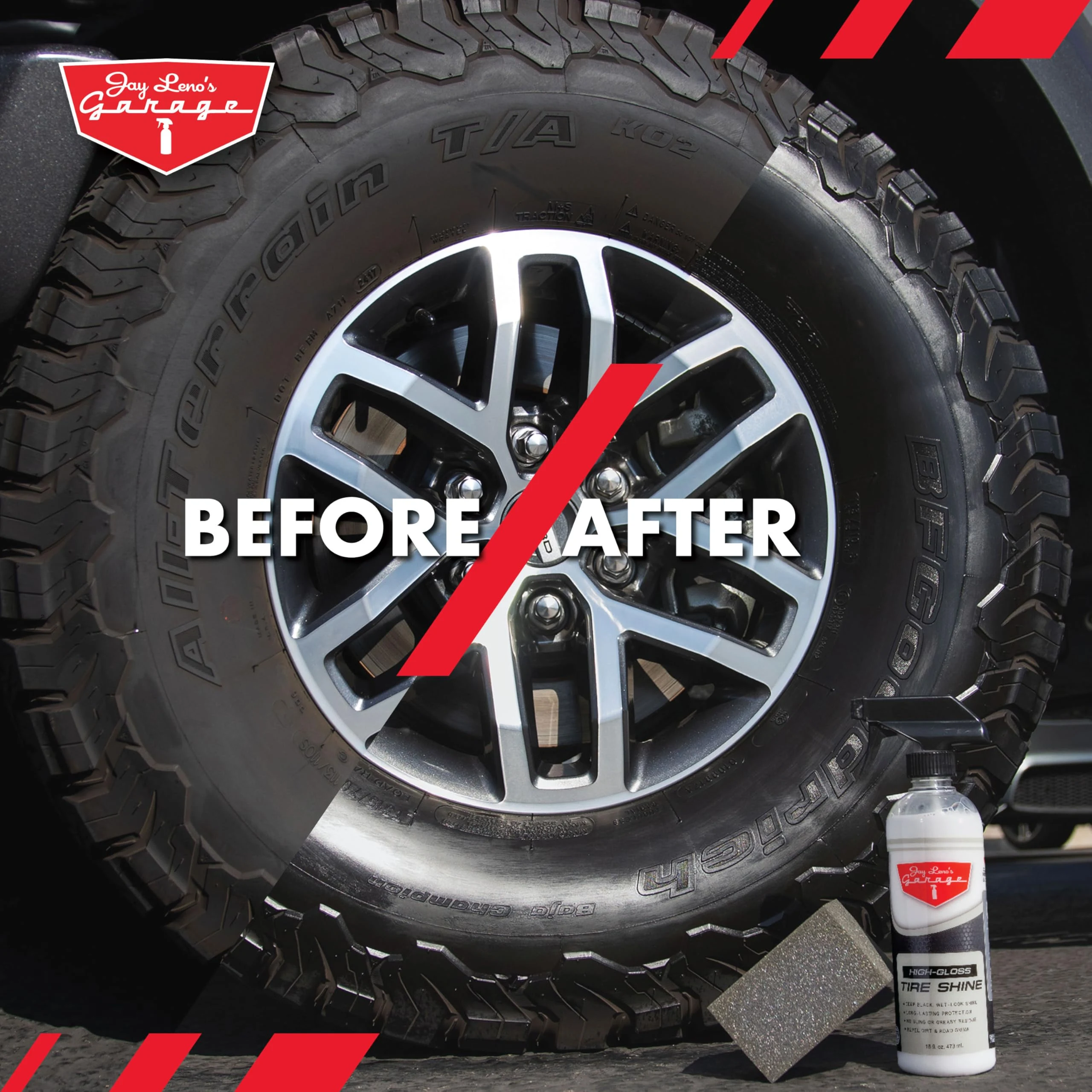 Jay Leno's Garage Tire Shine Delivers long-lasting High Gloss with a Deep Black Wet Look Glow. This Tire Dressing Spray and C product photo, view 5 of 7