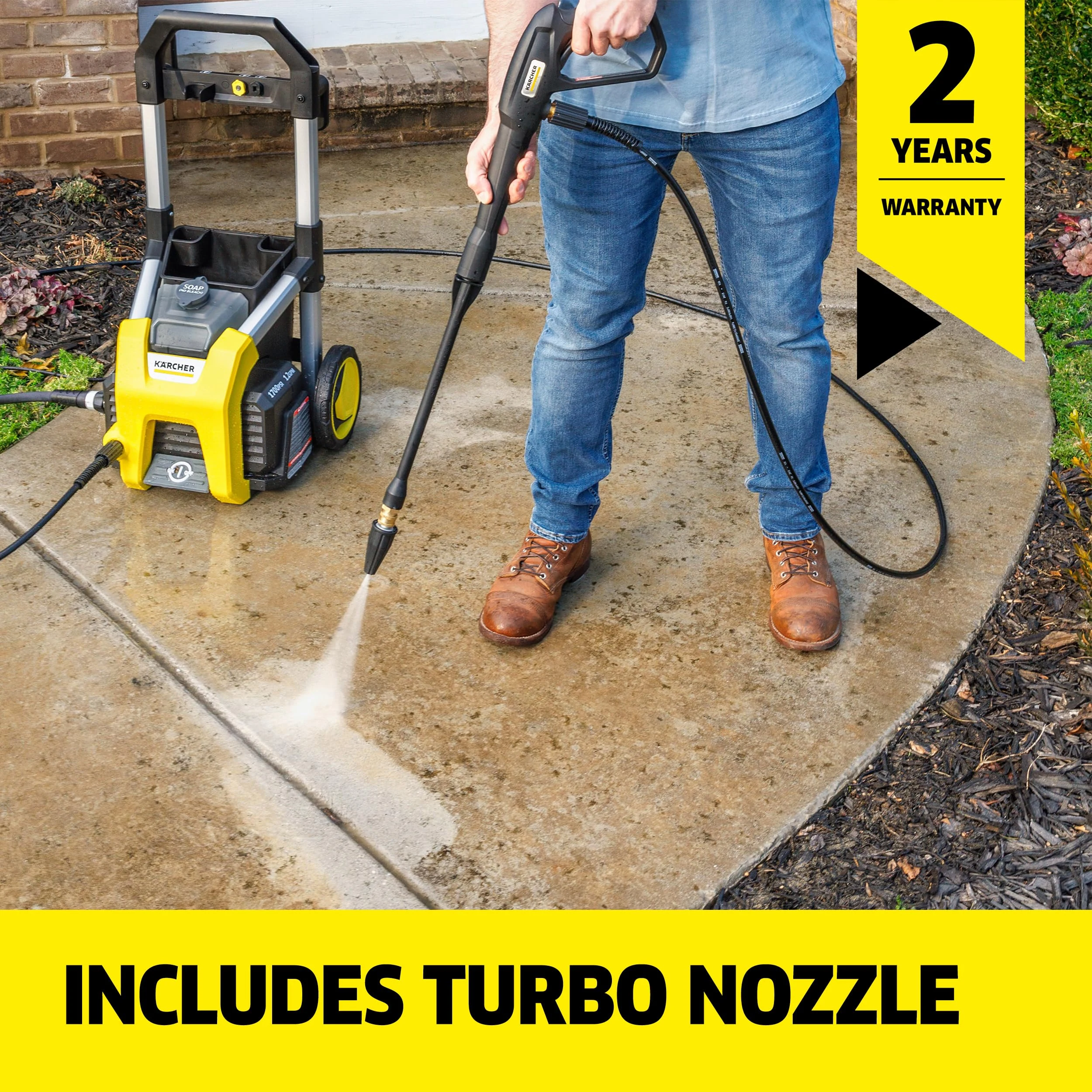 Kärcher Pressure Washer K1700, CETA Certified, 3 Spray Nozzles, Detergent Tank, for Cars, Driveways, Siding, Patios, 1.2 max product photo, view 7 of 7