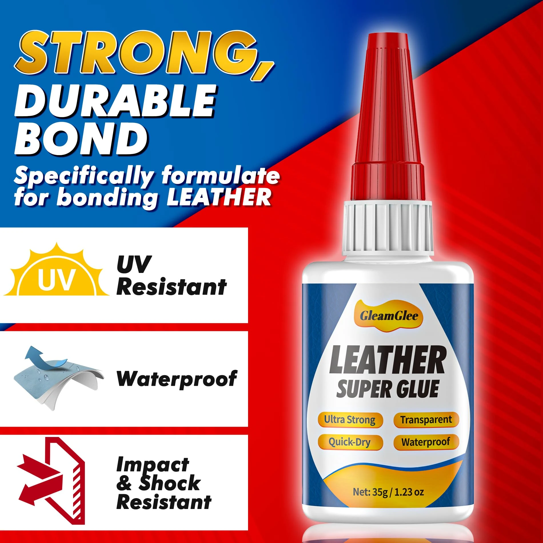 Leather Glue 1.23 oz, Ultra Strong Waterproof Flexible Clear Adhesive product photo, view 5 of 7
