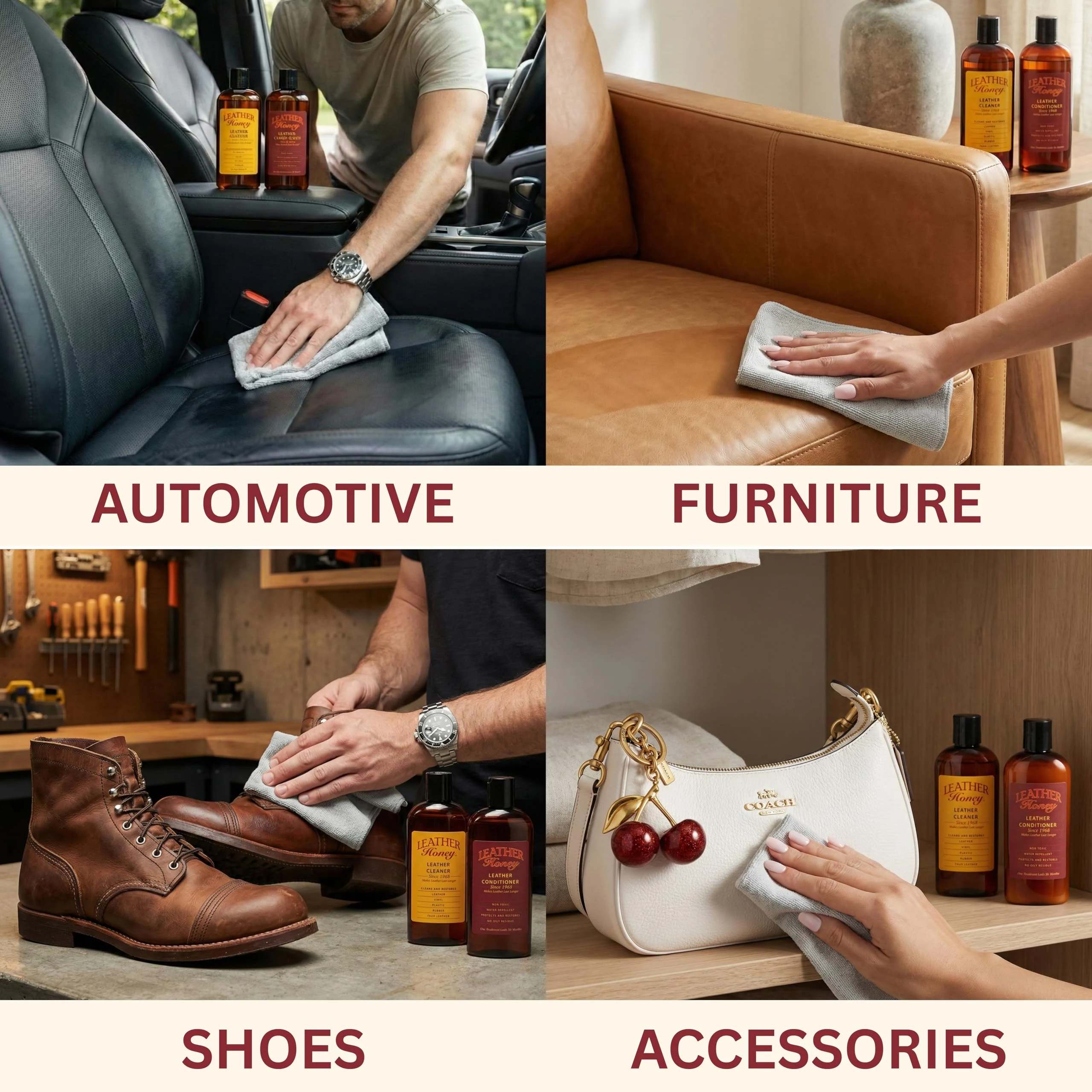 Leather Honey Complete Leather Care Kit Including 8 oz Cleaner and 8 oz Conditioner for use on Leather Apparel, Furniture, Au product photo, view 3 of 7