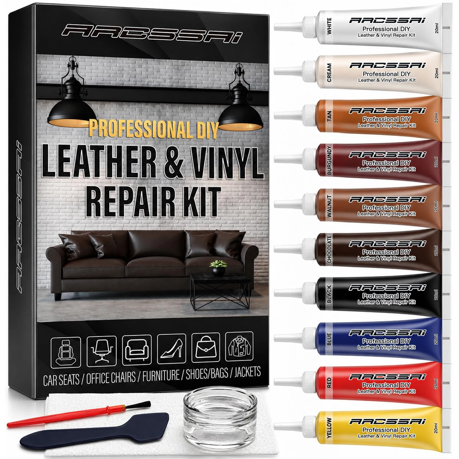 Leather & Vinyl Repair Kit for Furniture, Car Seats & Couches, 10 Colors product photo, view 2 of 7