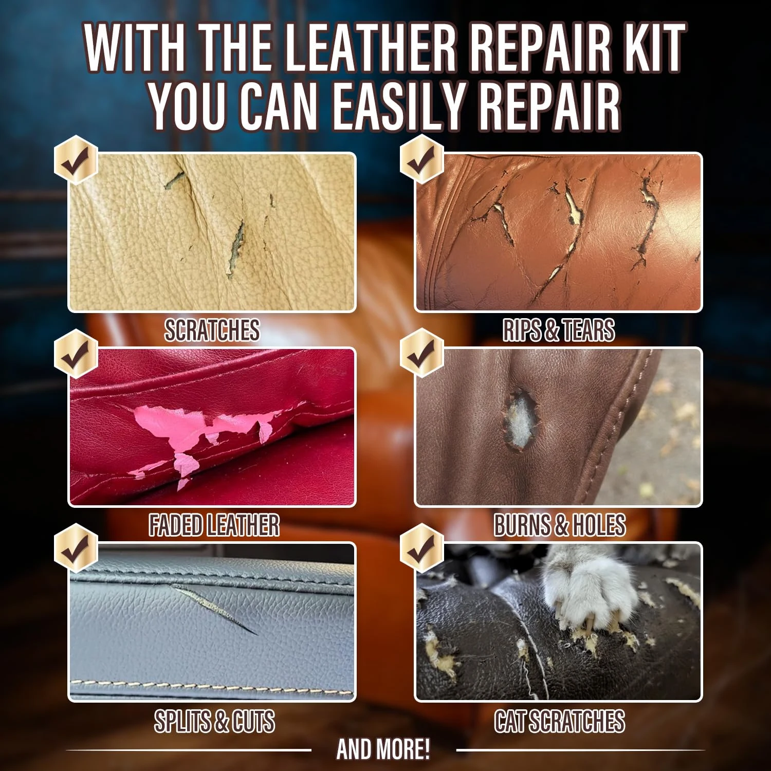 Leather & Vinyl Repair Kit for Furniture, Car Seats & Couches, 10 Colors product photo, view 3 of 7