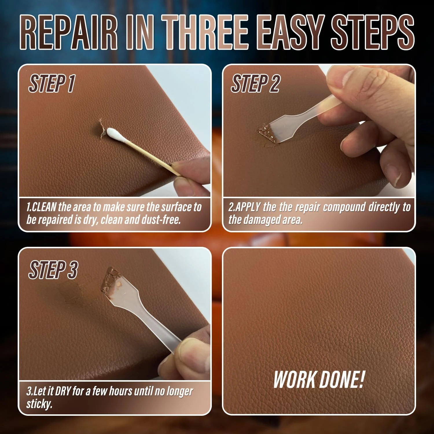 Leather & Vinyl Repair Kit for Furniture, Car Seats & Couches, 10 Colors product photo, view 5 of 7