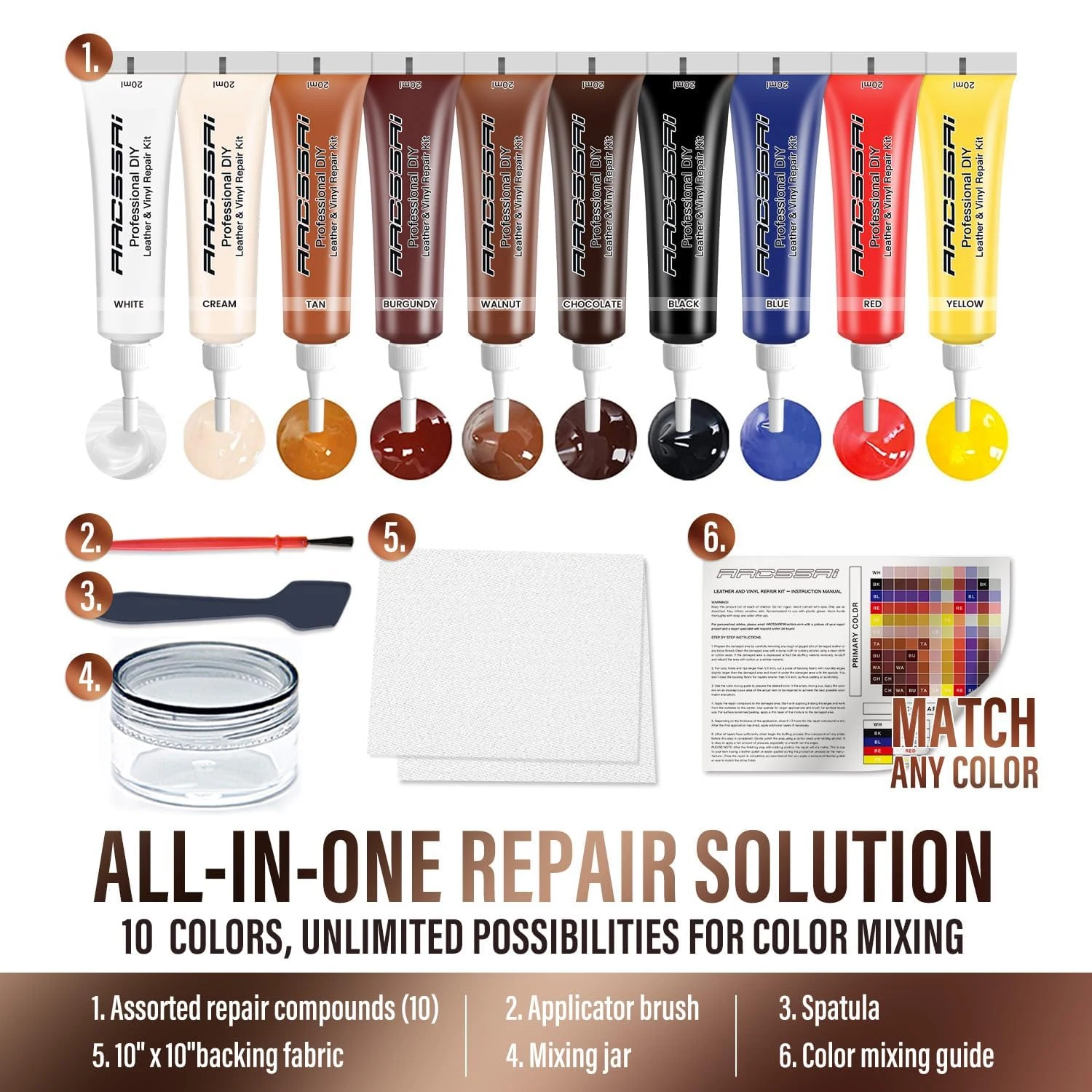 Leather & Vinyl Repair Kit for Furniture, Car Seats & Couches, 10 Colors product photo, view 6 of 7