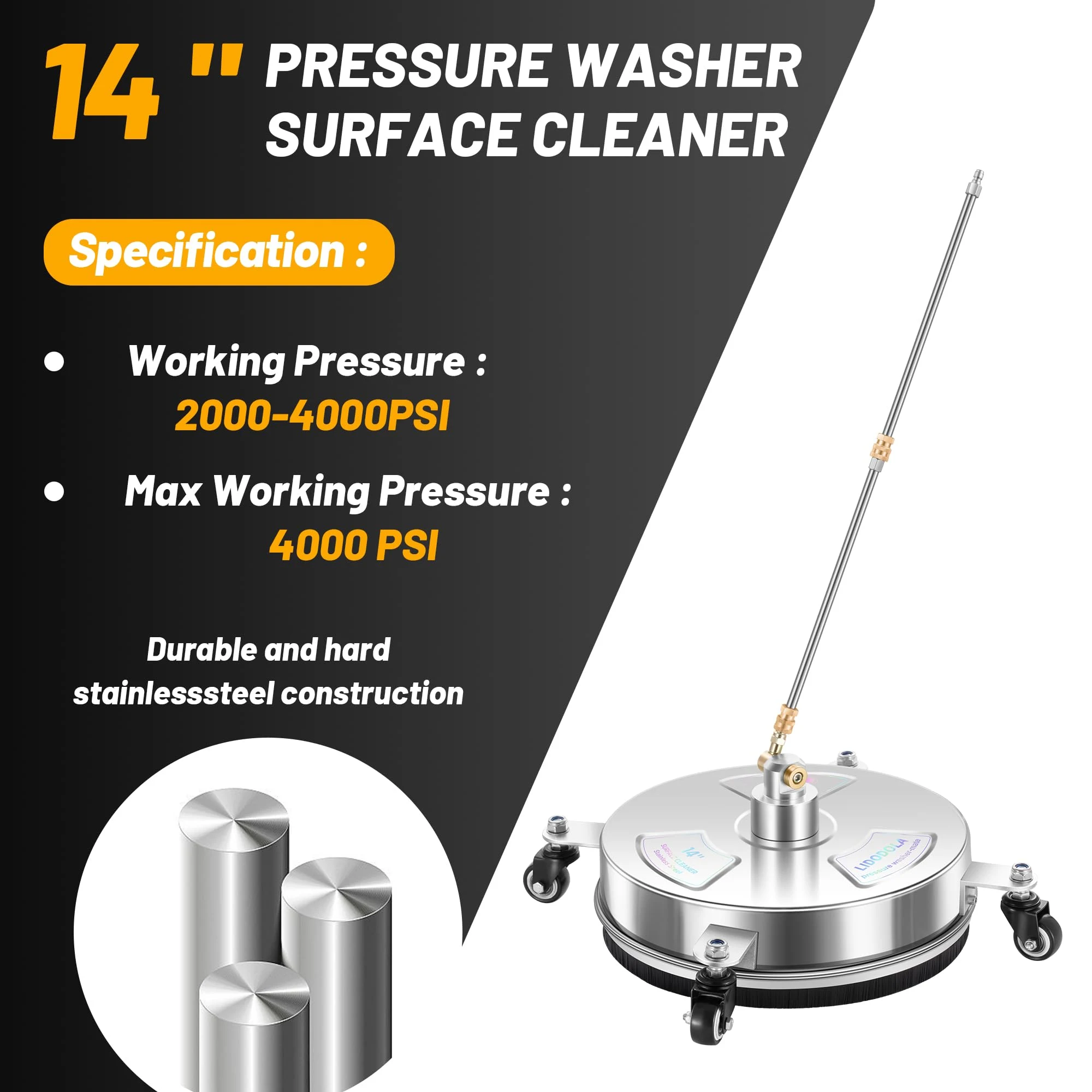 LidoDola 14'' Pressure Washer Surface Cleaner, Power Washer Accessory product photo, view 4 of 7