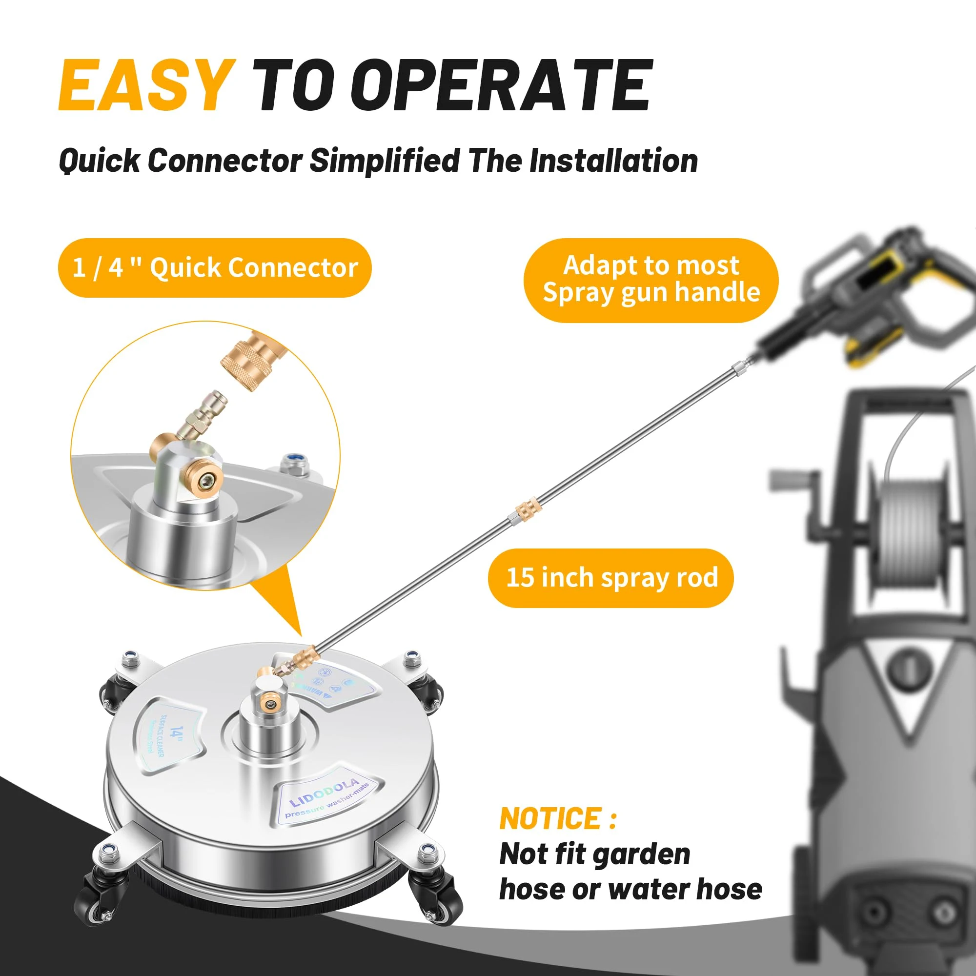 LidoDola 14'' Pressure Washer Surface Cleaner, Power Washer Accessory product photo, view 6 of 7
