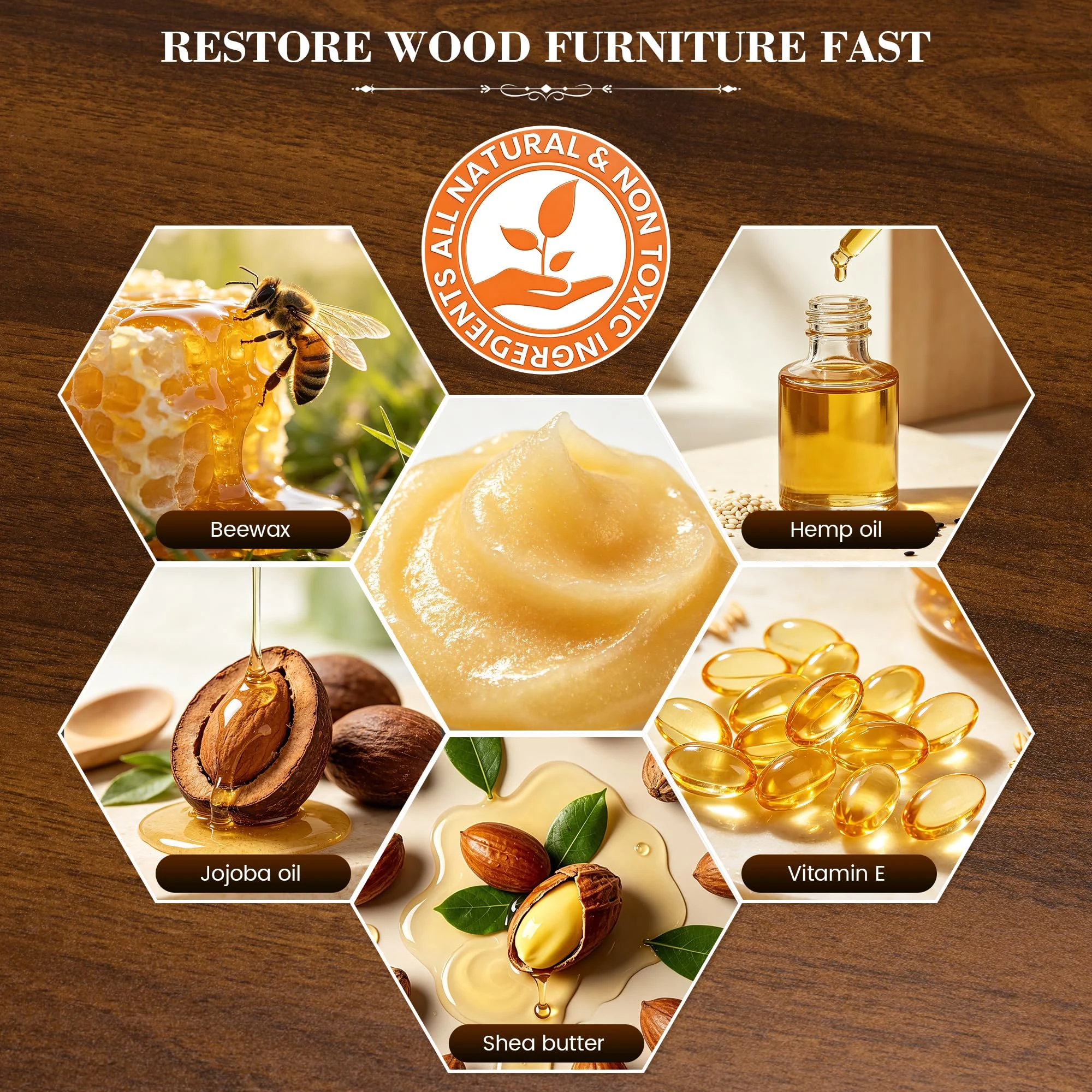 LUXGROVE® Wood & Leather Furniture Repair Salve, Conditioning Balm for Couches, Car Seats, Tables, Cabinets, Doors, Shoes, Pu product photo, view 6 of 7