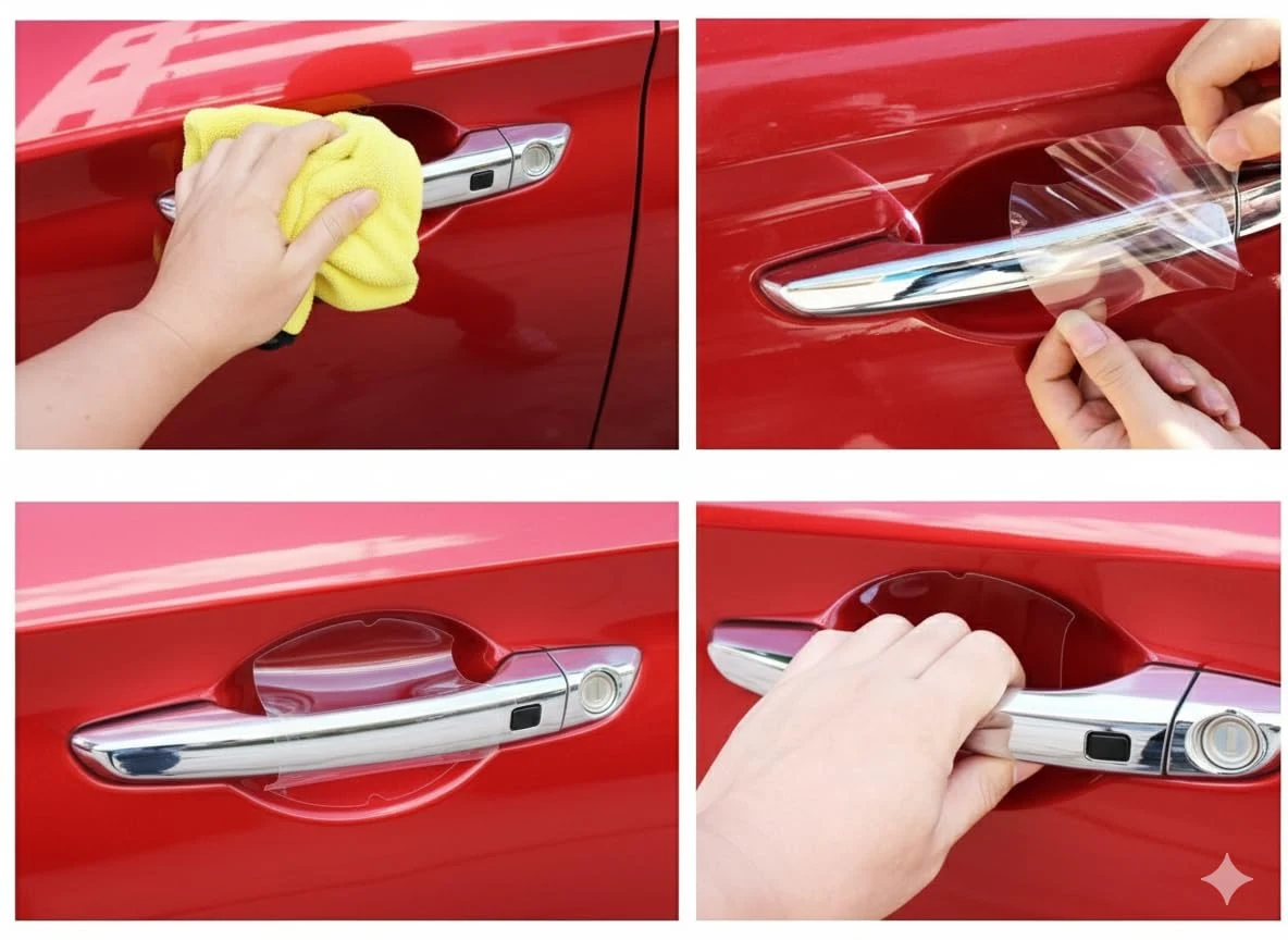 [Made with 3M] Car Door Handle Cup Protector 5-Pack Clear Self-Healing | Invisible anti-scratch PPF guard; stops fingernail, product photo, view 7 of 15