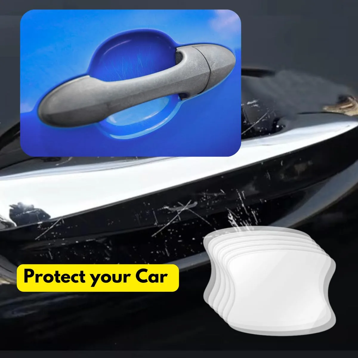 [Made with 3M] Car Door Handle Cup Protector 5-Pack Clear Self-Healing | Invisible anti-scratch PPF guard; stops fingernail, product photo, view 11 of 15