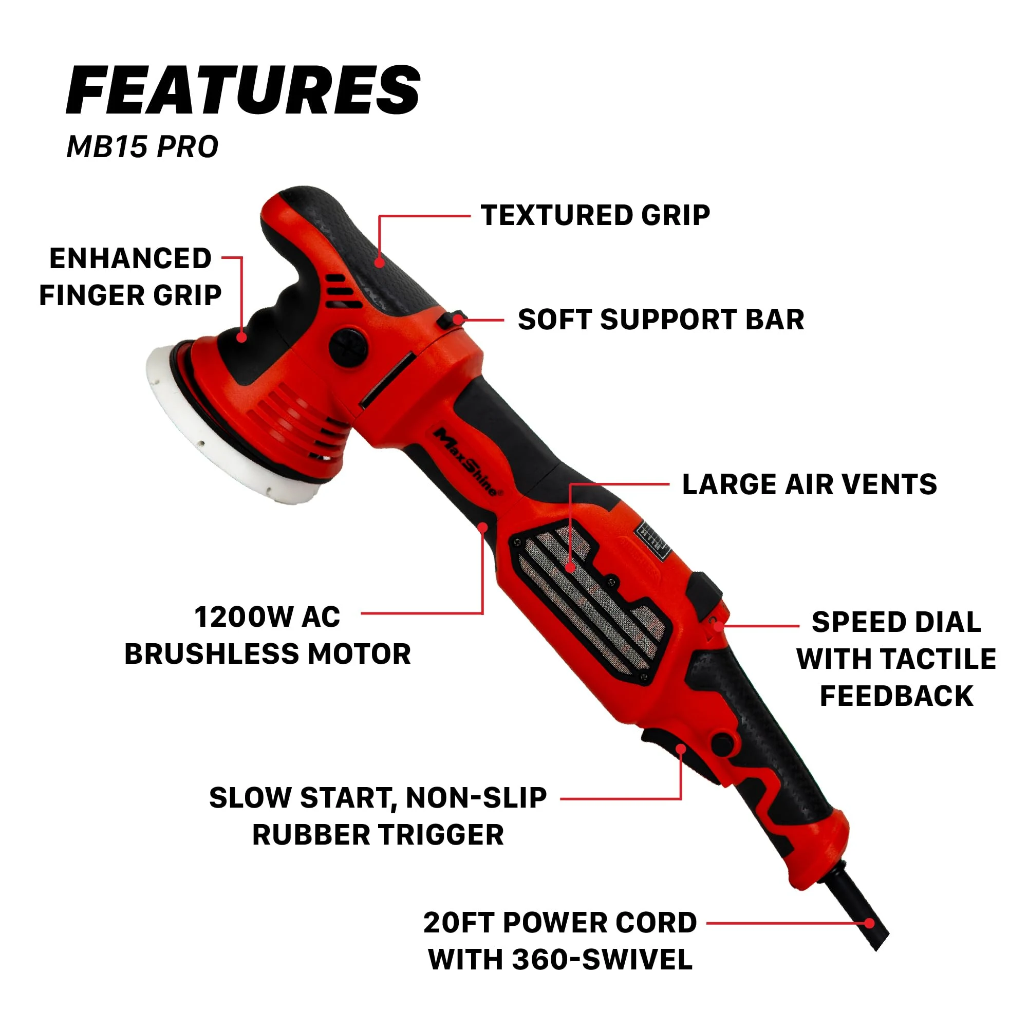 Maxshine M15 Pro Brushless Dual Action Polisher product photo, view 3 of 7