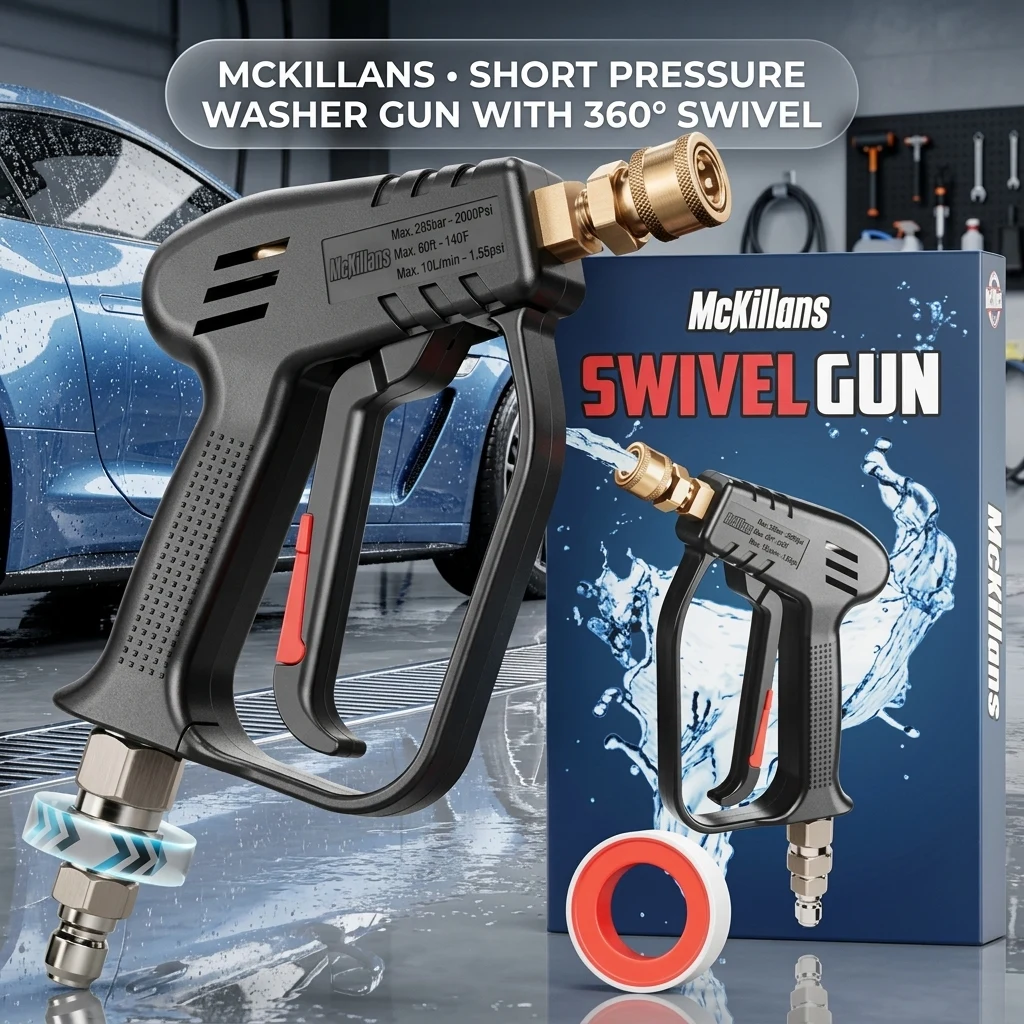 McKillans® Short Pressure Washer Gun with Swivel - High Pressure Water Handle with 3/8" Male Plug and 1/4” Quick Connector Co product photo
