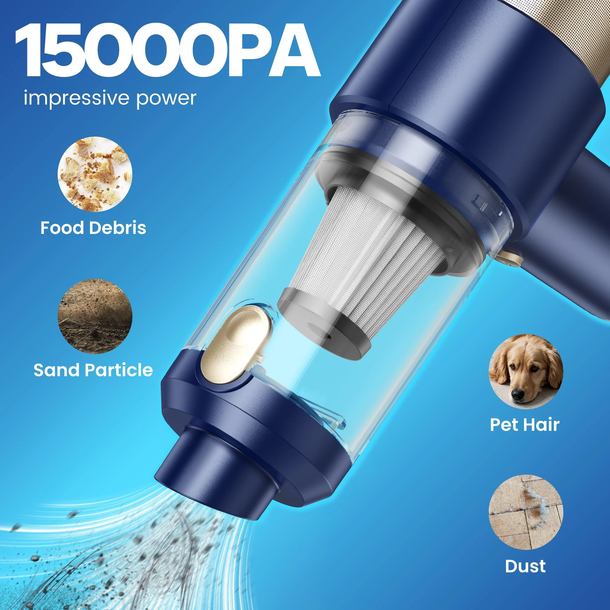 Mecanto Car Vacuum Handheld Vacuum Cleaner, 15000PA Suction, Mini Vacuums with Air Duster and Blower, Portable Hand Held Vacu product photo, view 3 of 7