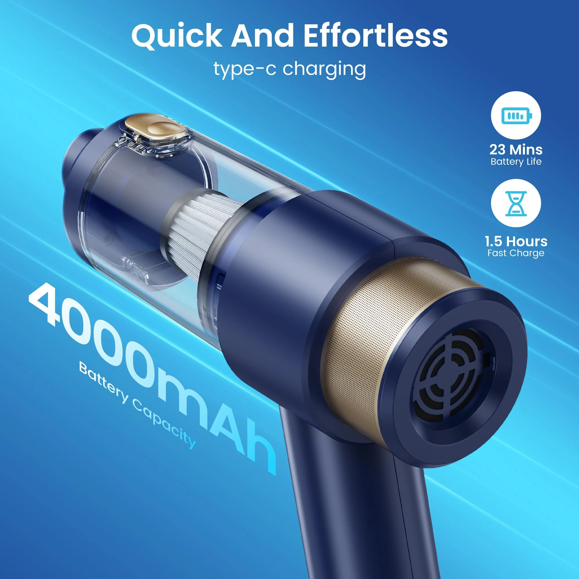 Mecanto Car Vacuum Handheld Vacuum Cleaner, 15000PA Suction, Mini Vacuums with Air Duster and Blower, Portable Hand Held Vacu product photo, view 4 of 7