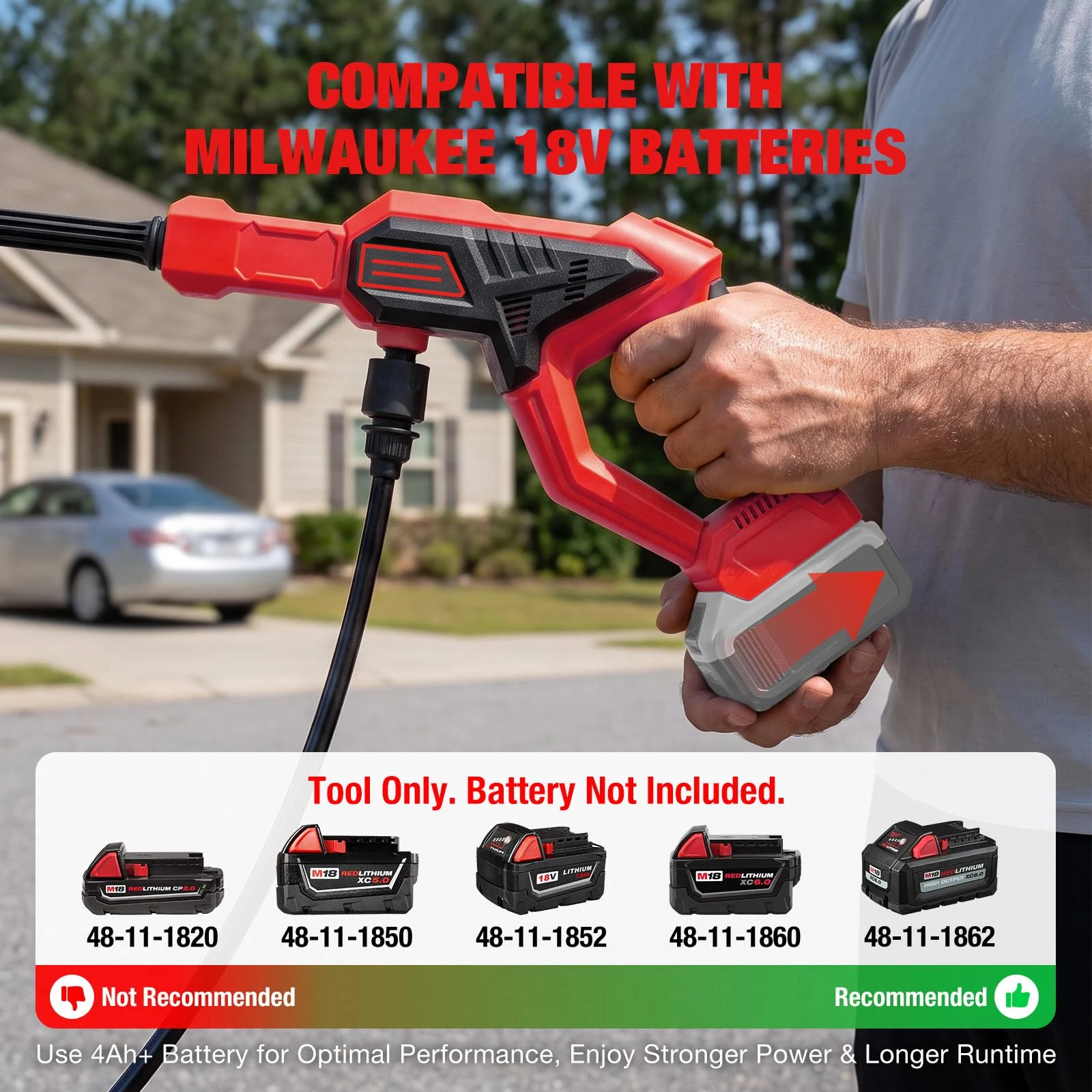 Cordless Portable Washer for Milwaukee 18V Battery, 1100PSI Handheld Washer product photo, view 5 of 8