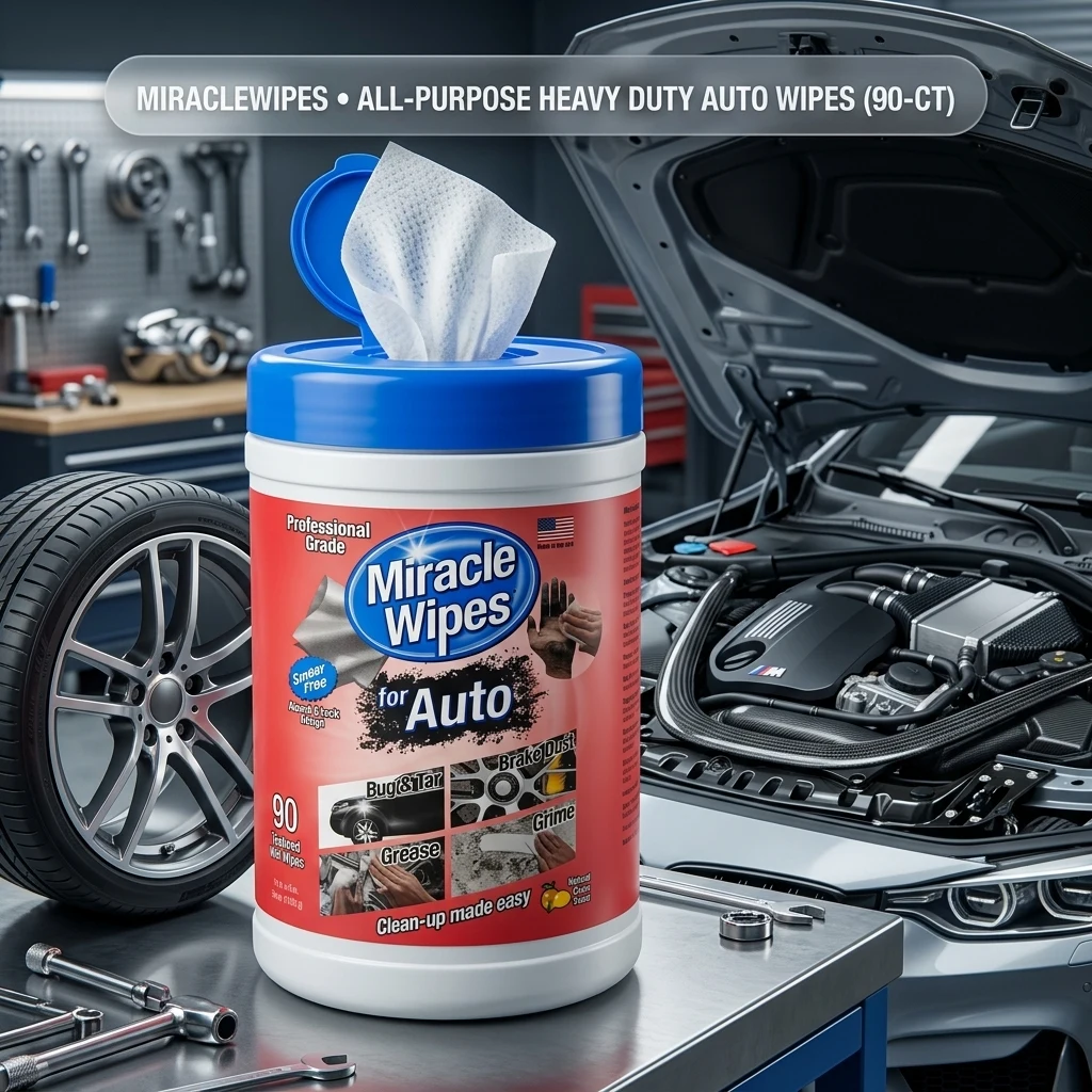 MiracleWipes for Automotive, All Purpose Cleaning Wipes for Hands, Auto Interior, Exterior, Detailing, Remove Grease, Lubrica product photo, view 1 of 7