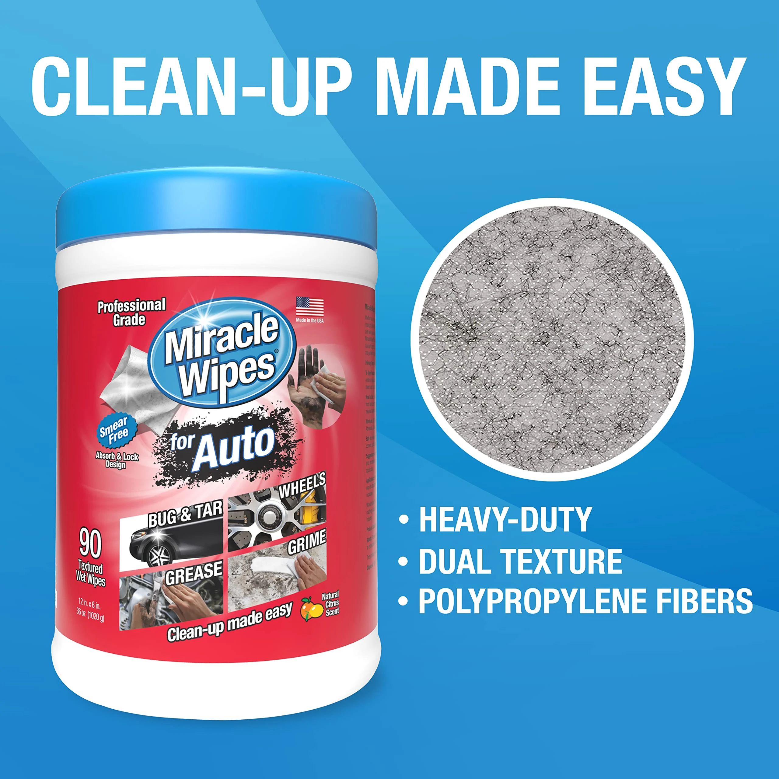 MiracleWipes for Automotive, All Purpose Cleaning Wipes for Hands, Auto Interior, Exterior, Detailing, Remove Grease, Lubrica product photo, view 3 of 7