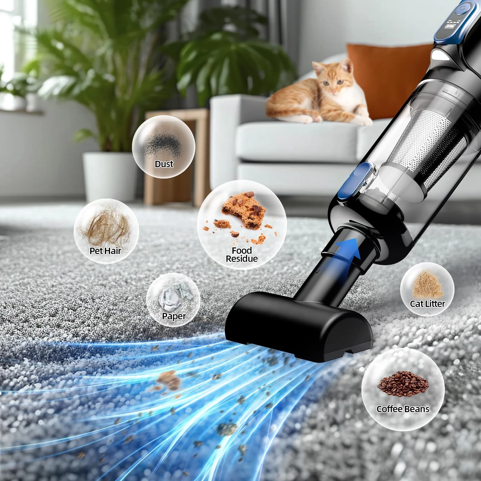 MONOZEL Car Vacuum Portable Cordless, 18000Pa 2 in 1 Vacuum Cleaner&Air Duster, 130W Brushless Motor Handheld Vacuum Cordless product photo, view 4 of 7