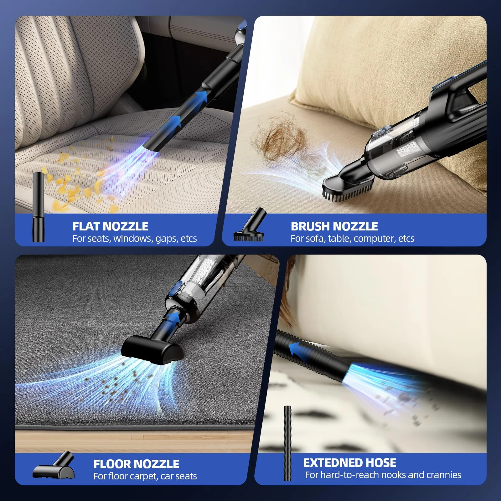 MONOZEL Car Vacuum Portable Cordless, 18000Pa 2 in 1 Vacuum Cleaner&Air Duster, 130W Brushless Motor Handheld Vacuum Cordless product photo, view 5 of 7