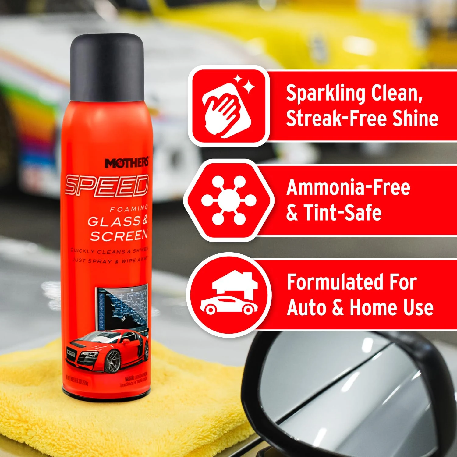 Mothers Speed Foaming Glass & Screen Cleaner, 19 oz. Aerosol (16619) product photo, view 4 of 7