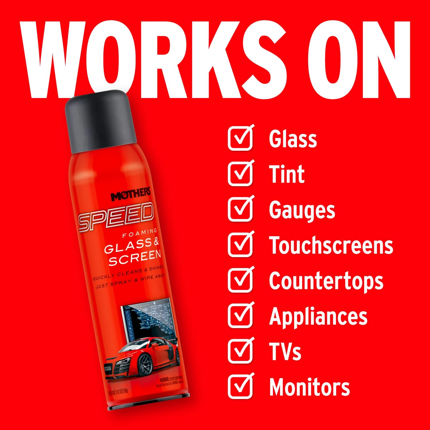 Mothers Speed Foaming Glass & Screen Cleaner, 19 oz. Aerosol (16619) product photo, view 6 of 7